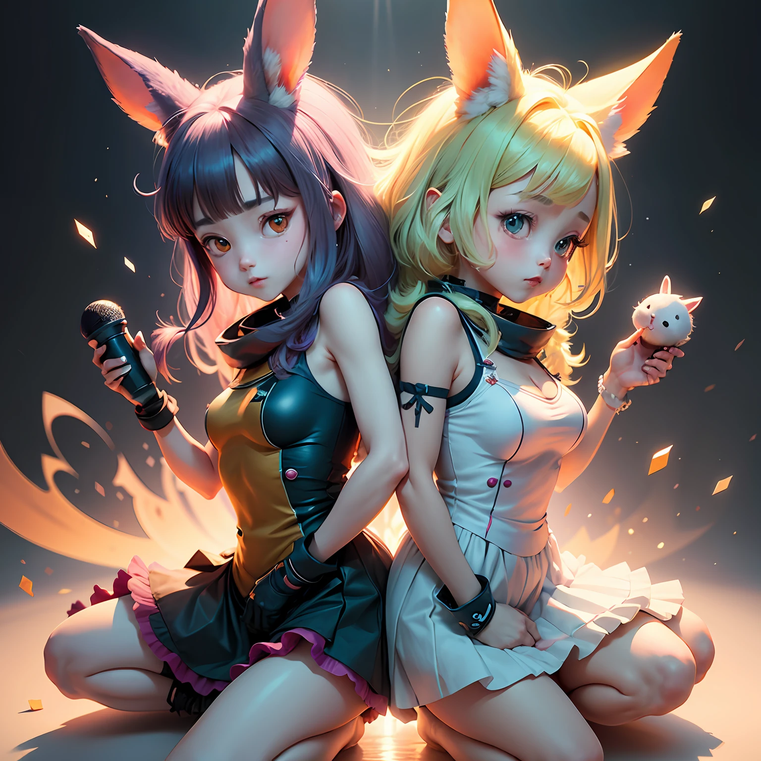 Full Body Anime、
((top-quality)), ((masterpiece)), (detaileds:1.4),2D Cute Rabbit Character Anime Full Body、 Images of beautiful punk rabbits,nffsw(HighDynamicRange),fight、Have a shining axe、Ray traching,fuwafuwa、NVIDIA RTX,Hyper-Resolution,Unreal 5,Sub-surface scattering,PBR Texturing,furred、Happiness、Postprocess,Dark world、Anisotropy Filtering,depth of fields,Maximum clarity and sharpness,multi-layer texture,Stuffed rabbit、Albedo and specular maps,Surface Shading,Accurate simulation of light-material interactions,perfectly proportions,Octane Rendering,Two-tone lighting,Wide aperture,Low ISO、PastelColors、thirds rule、in 8K、