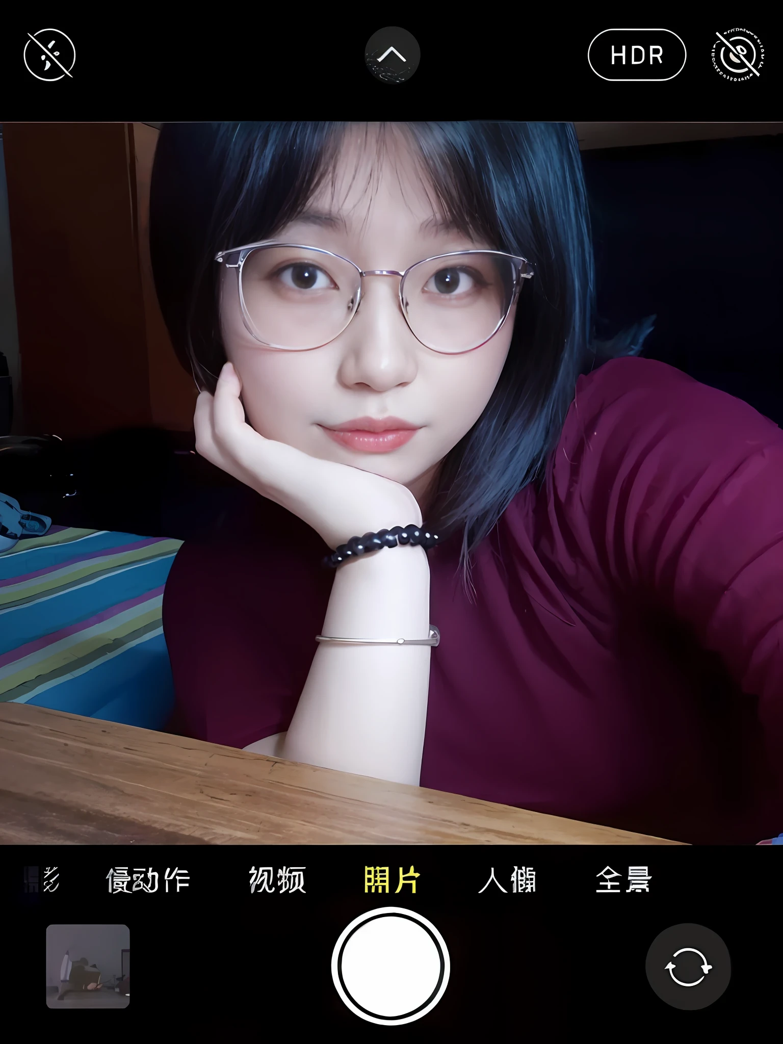 Arad woman sitting at a table wearing glasses and a red shirt, wearing thin large round glasses, 8k selfie photograph, xintong chen, wearing small round glasses, Li Zixin, inspired by Ma Yuanyu, With glasses, Lin Qifeng, wenfei ye, chengyou liu, wearing black glasses, zmonzheng