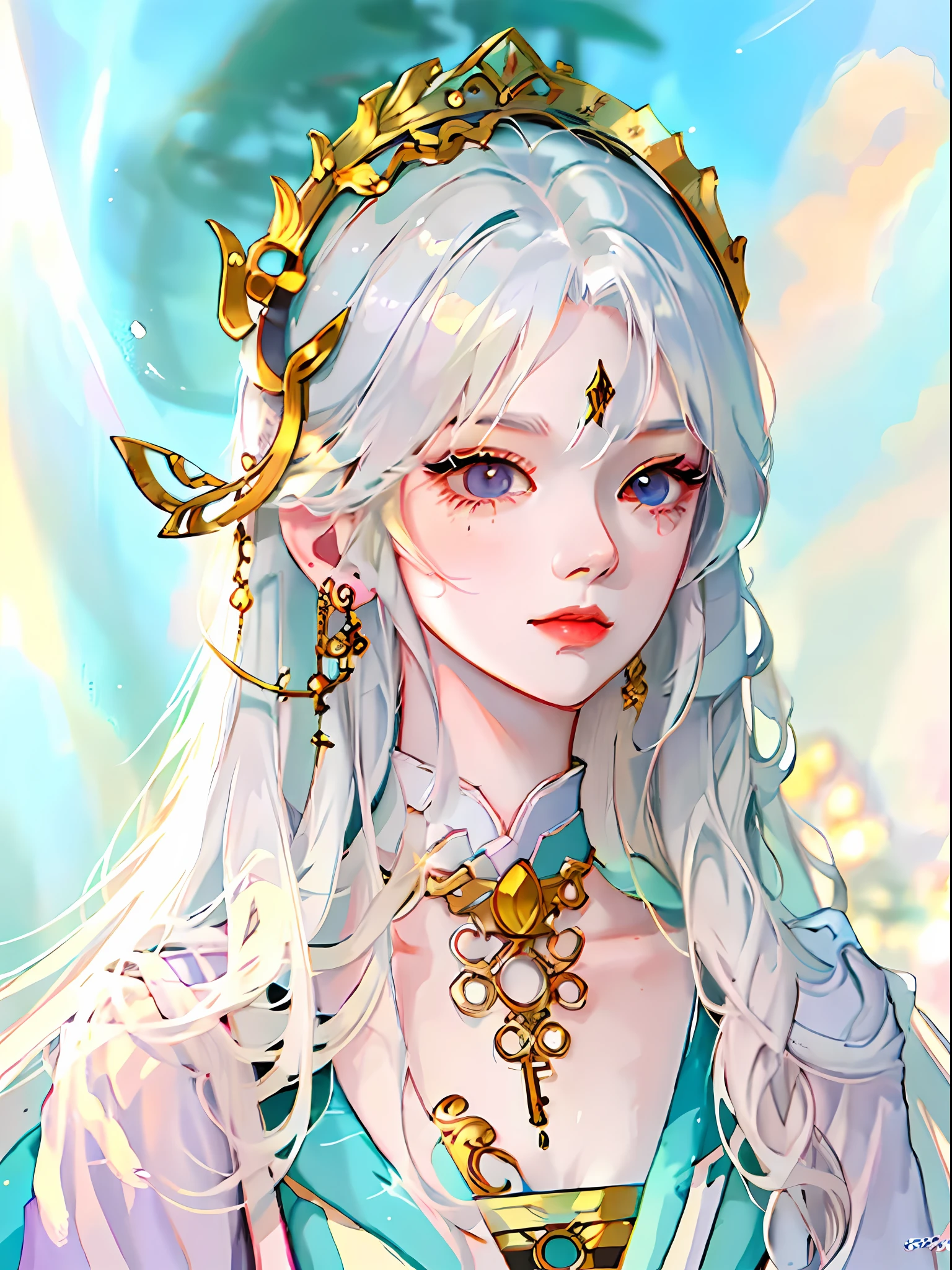 Anime girl with long white hair and skull headdress, Detailed digital anime art, Detailed key anime art, Detailed anime artwork, intricate ornate anime cgi style, detailed anime art, gothic maiden anime girl, clean and meticulous anime art, detailed portrait of an anime girl, detailed anime character art, Anime fantasy illustration, white-haired god, Best anime 4k konachan wallpaper