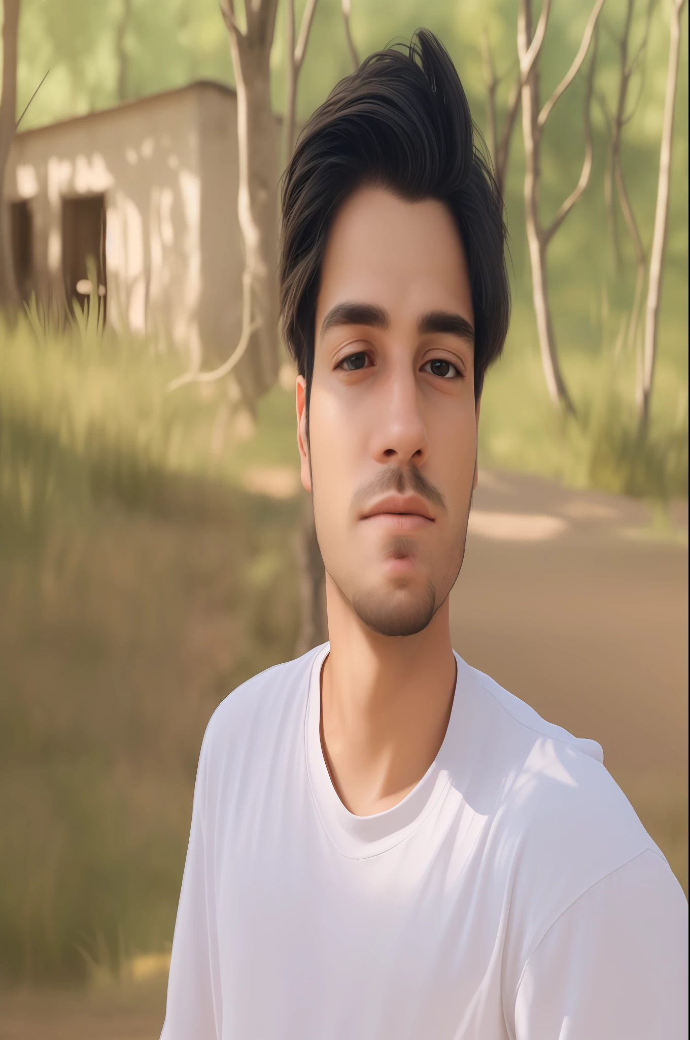 Close-up portrait of a young man in a portraiture, his face calm and serene. he is surrounded by a beautiful landscape, perfect, detailed face, exact proportion, soft cinematic lighting, muted colors, hyperrealistic, 8k, octane render