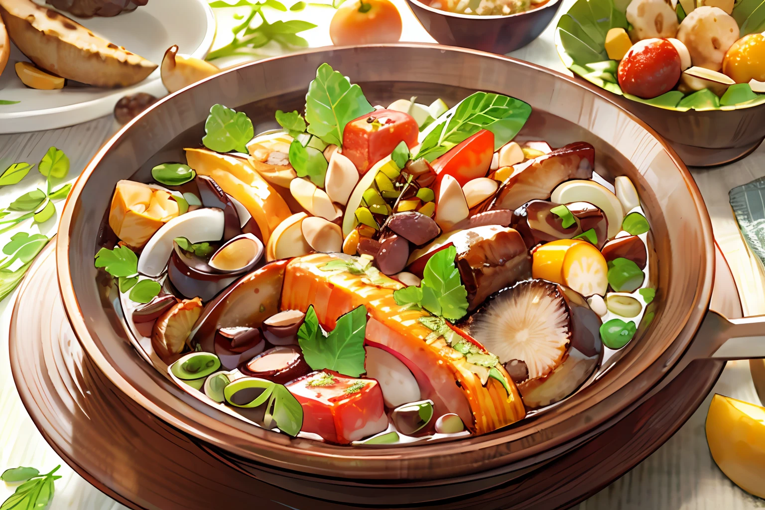 Uzbek pilaf,shashlik,A large glass of dark, unfiltered beer,chip,Sausage,cheese,fresh vegetables and herbs.Hyper-realistic depiction,hyper realisitc.High image quality and detail