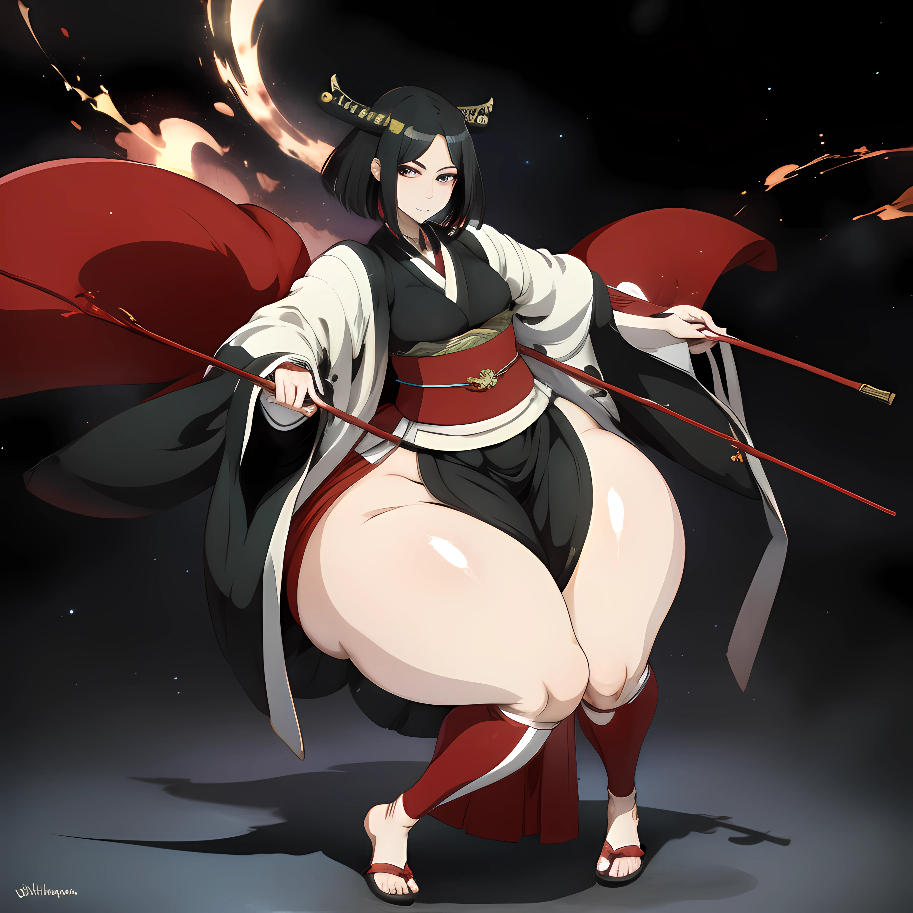 (full body), bottomheavy, huge ass, gigantic ass, thick thighs, massive thighs, hyper thighs, (extremely wide hips:1.4), solo, unohana