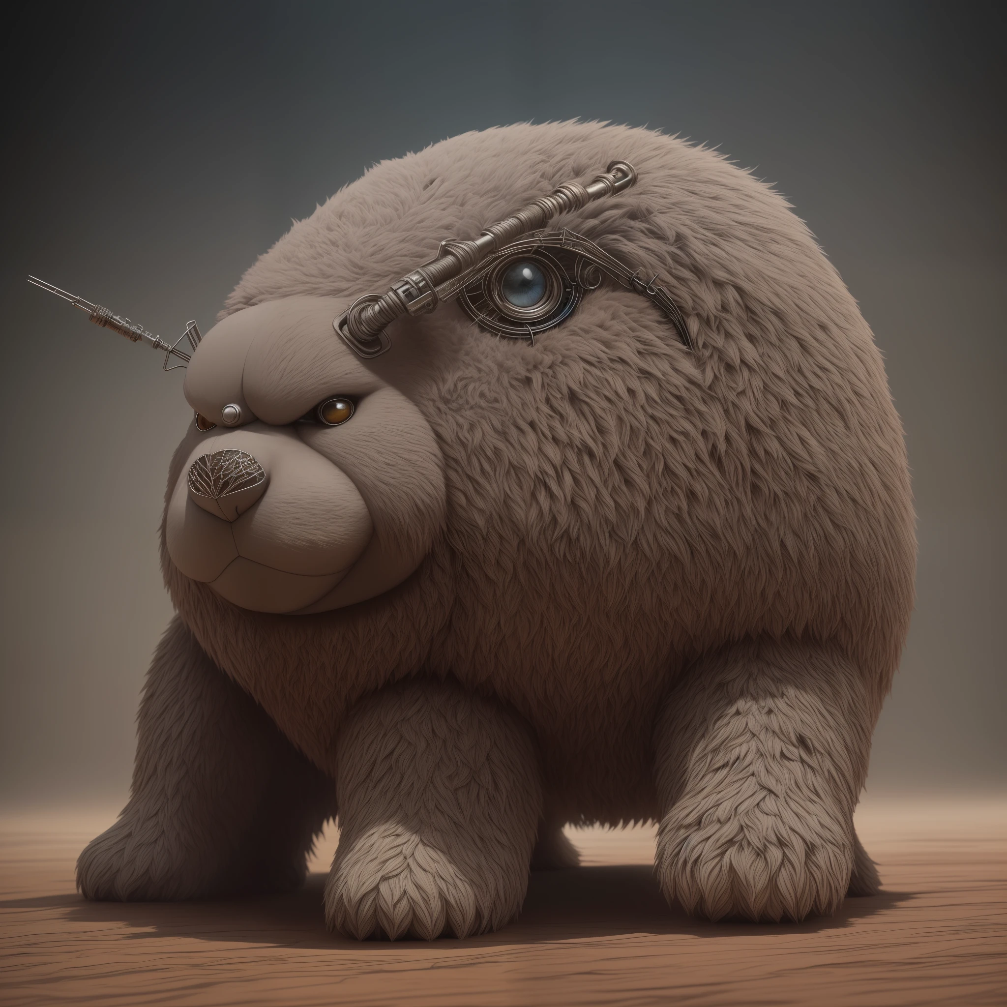 fentezi, Computer-generated image, Totoro, Big shaggy, Fat gray creature, 独奏, The whole body is made of metal, (A cyborg:1.1), ([tail | Detailed wire]:1.3), (intricate detials), HDR, (intricate detials, hyper-detailing:1.2), cinematic still, vignette, in the center, “Hyper-realistic textures," "Exact Details,” “Realistic still life,” “Realistic portraits,” “Realistic landscapes.“Hyper-realistic textures," "Exact Details,” “Realistic still life,” “Realistic portraits,” “Realistic landscapes. --auto
