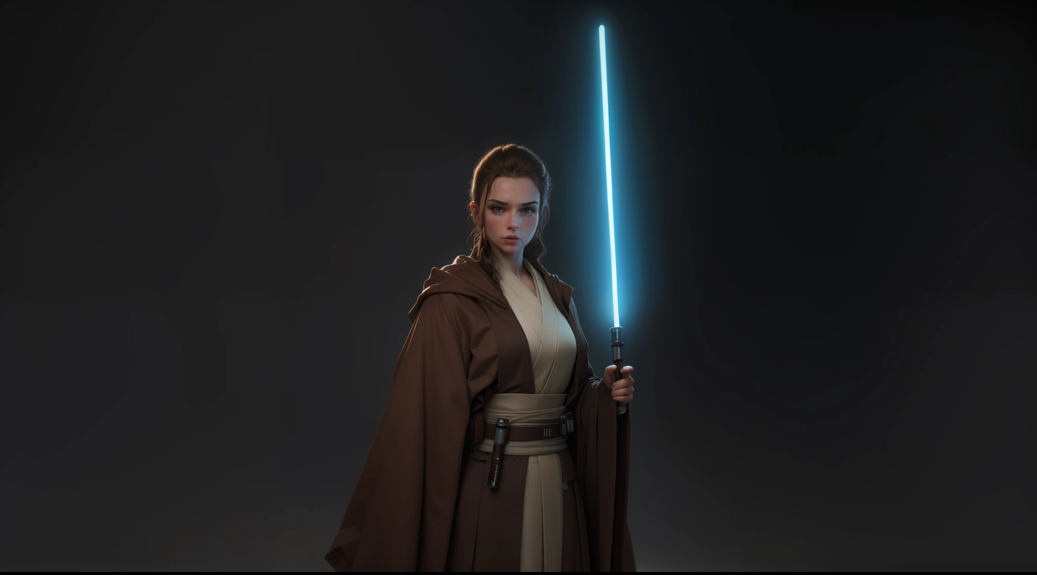 make realistic, 3d graphic, female, jedi robes, no hood