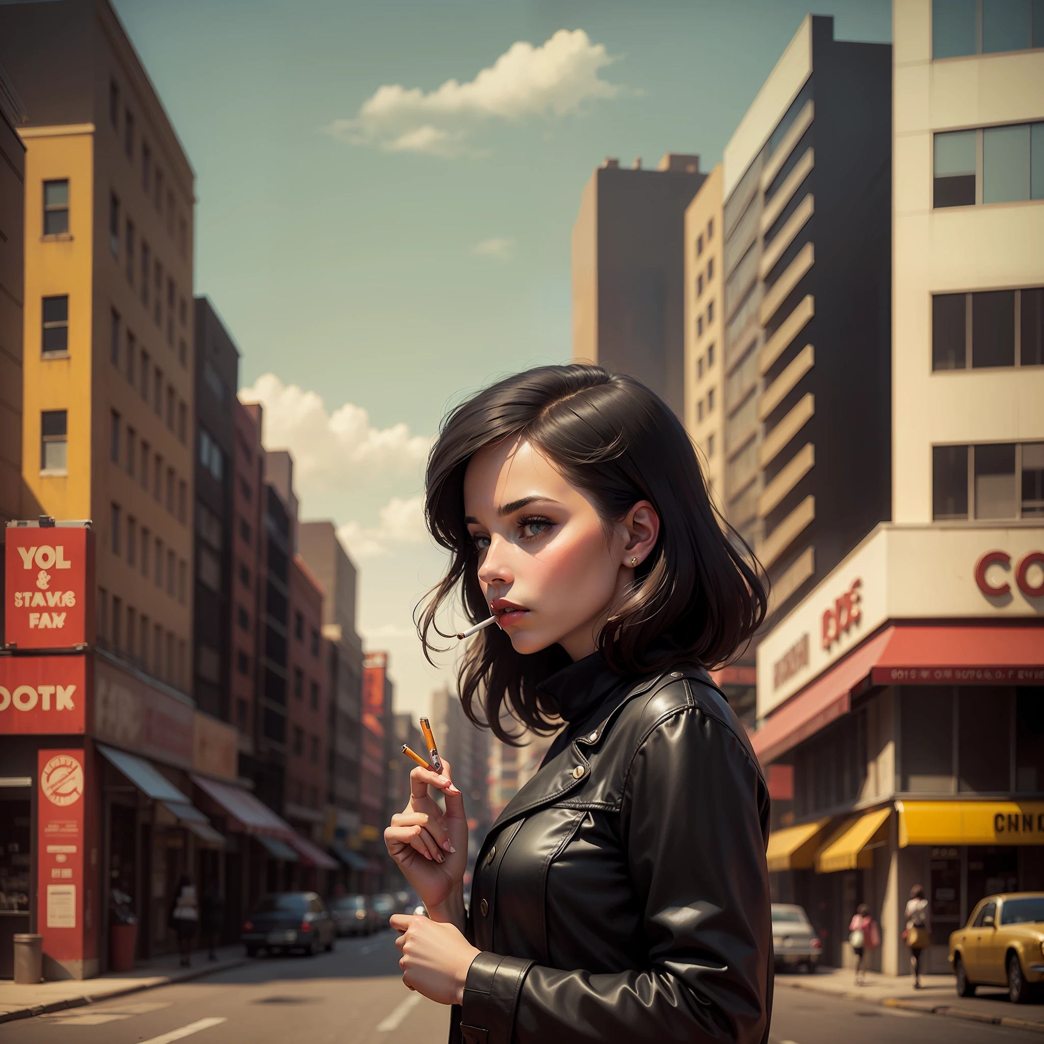 Woman with cigarette,American city,60's,Pop Art Solitude