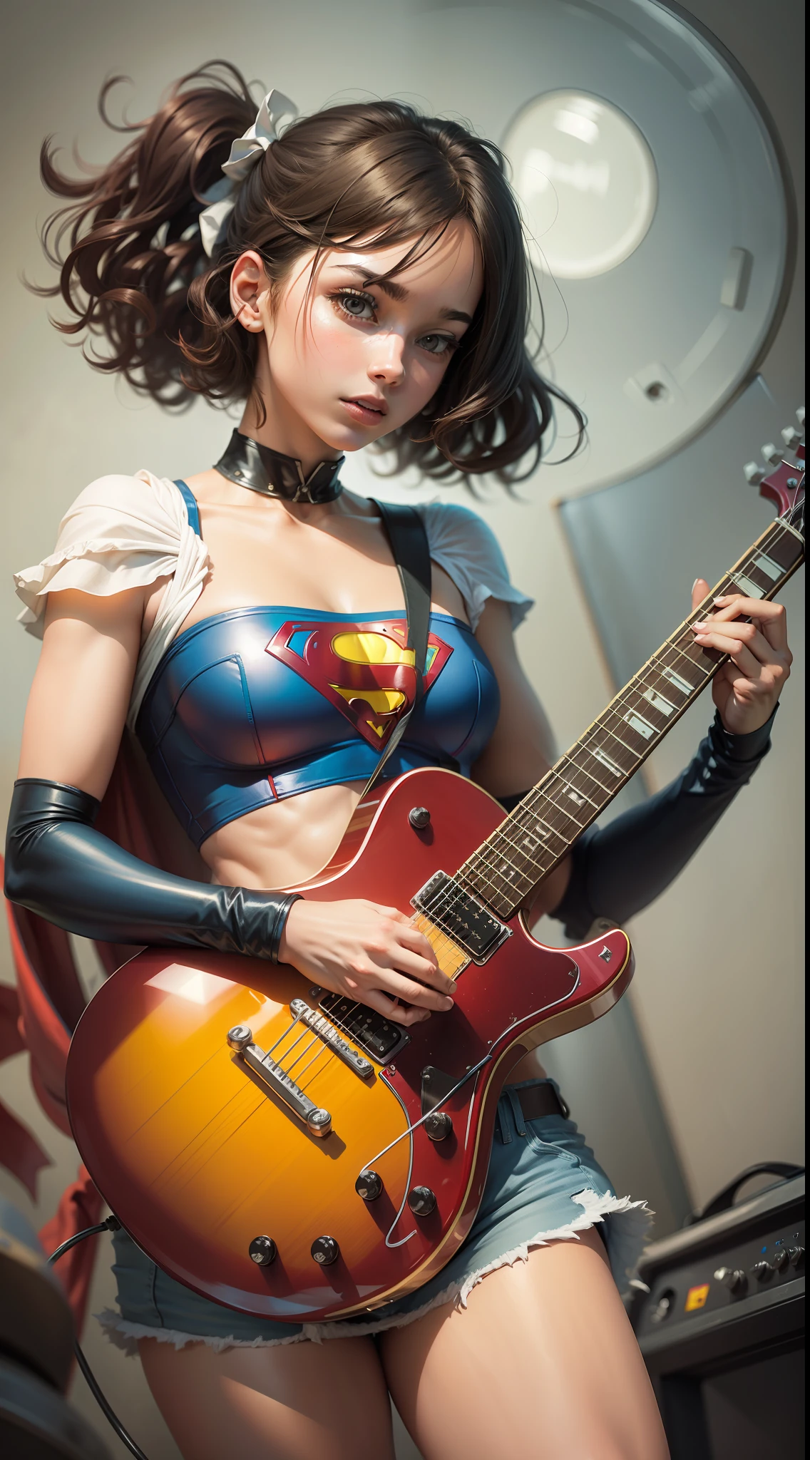 superman girl playing guitar