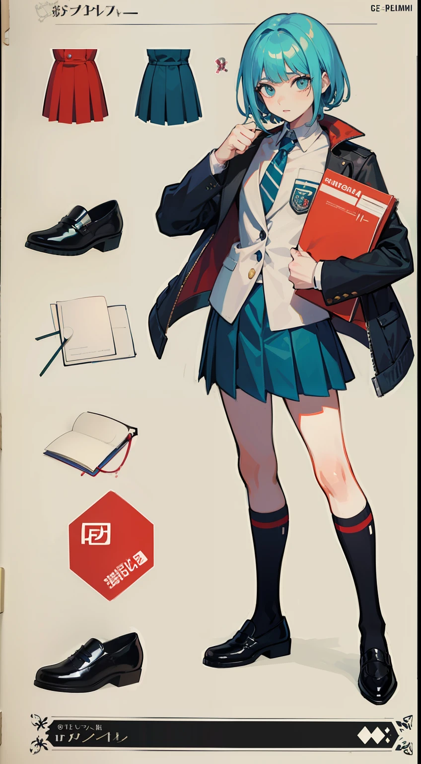 An anime character in business clothes stands in the middle of the picture, folders,Hold it in your arms,Hold a fist with your right hand,concept art by Kamisaka Sekka, Pisif, Sots Art, ace attorney style, rimuru and milim, puce and vermillion, offcial art, vermillion and cyan, digital art from danganronpa, Medium shots of the character, clean backdrop,Black shoes,official character art