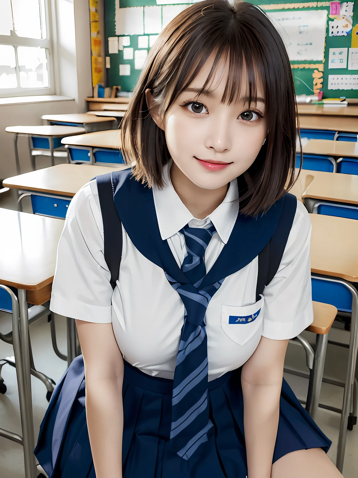 masutepiece, Best Quality, japanaese girl,1girl in, 8K, Raw photo, top-notch quality, masutepiece, nffsw:1.2, exceptionally detailed RAW color photo, professional-grade photograph, (Realistic, Photorealistic:1.37), (highly detailedskin:1.2), Ultra-high resolution, (lenz 50mm), (F/1.2),Exquisitely Detailed Eyes,Staring at the viewer,
break
With 1 girl (There are many elderly people:1.4), Beautiful face, kawaii,(Smile:1.05),(20yr old, Large breasts, wide-hips,Straight hair, (Short hair), Black eyes, white fine skin,small mouth, high cheekbones (Definition), Sexy Pose,(Leaning forward:1.3),(The to the FW:1.1),White panties、Korean Idol、Nogizaka Idol、hposing Gravure Idol、Adults、女優、(masutepiece, top-quality:1.3), (Ultra detailed 8K cg:1.2), (hyper realisitic:1.35), (Photorealistic:1.45), (Realistic:1.4), Cowboy Shot,
1 beautiful Japanese girl, 22 years old, super model, Japanese Idol, __expression__, Large breasts, (sitting on the desk:1.1), (School uniform:1.4), (Spread legs:1.2),
(School classroom background:1.1),