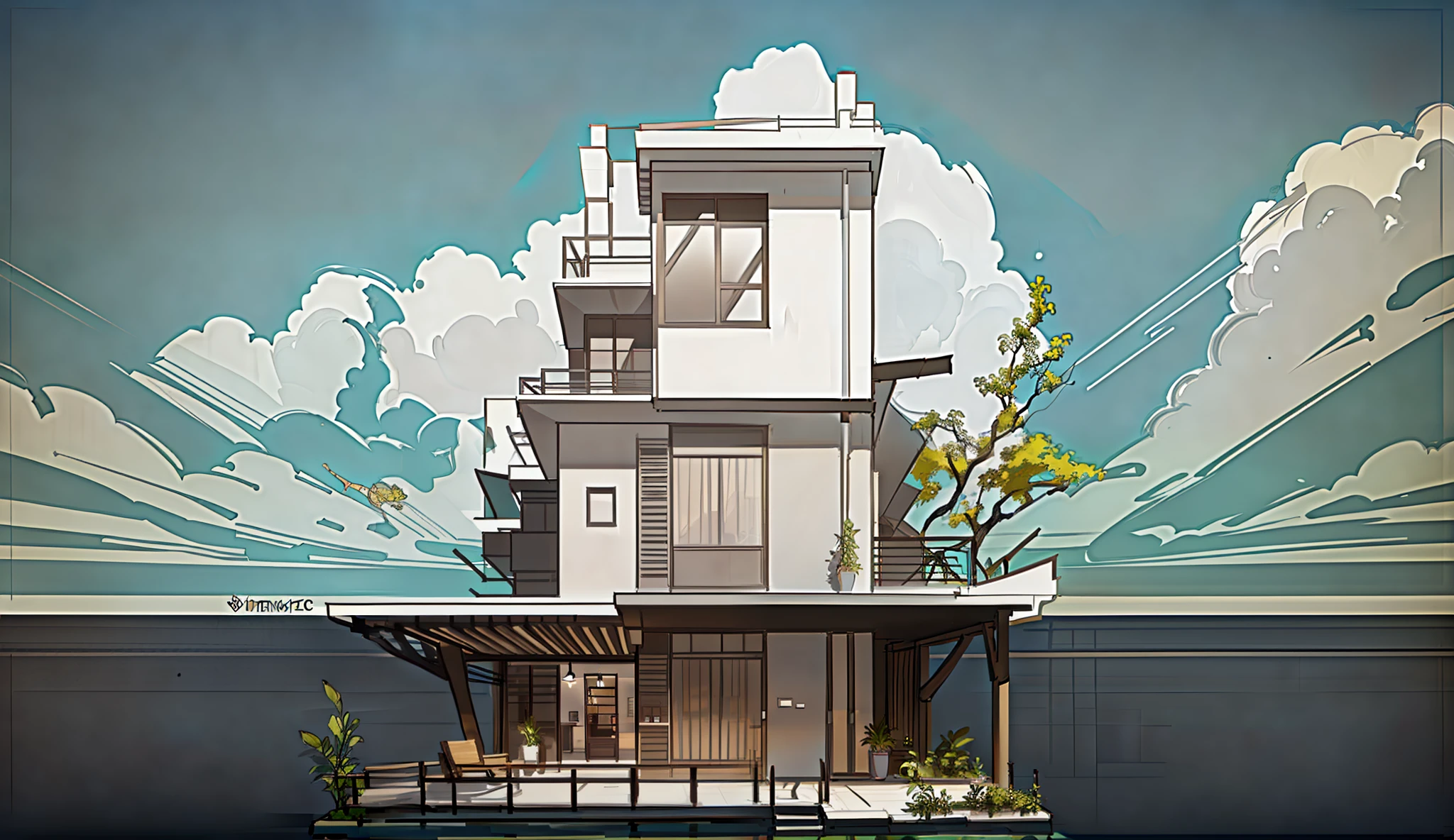 drawing of a tall building with a clock on the top of it, architectural concept, perspective view, architecture drawing, architectural concepts, inter dimensional villa, architecture concept, architectural sketch, architecture blueprint copy, architectural illustration, overall architectural design, elevation view, mid-view, drawing architecture, architectural section, architectural drawing, front elevation view, concept house, residential design, architectural design