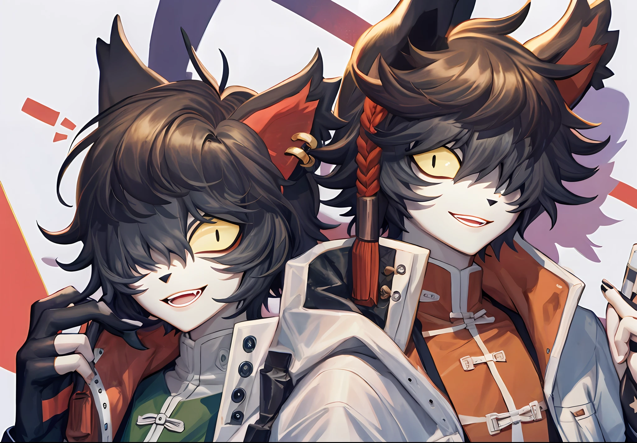 There are two cats that are standing next to each other, pride month, Arte LGBT, olhar orgulhoso, Arte digital de Danganronpa, arte fursona, musculoso!!, Arte peluda!!!, parada do orgulho, meninos bonitos, cel sombreado!!!, eldritch musculoso colorido, orgulho gay, fanart de alta qualidade, fanart oficial, Orgulhoso, sorriso orgulhoso