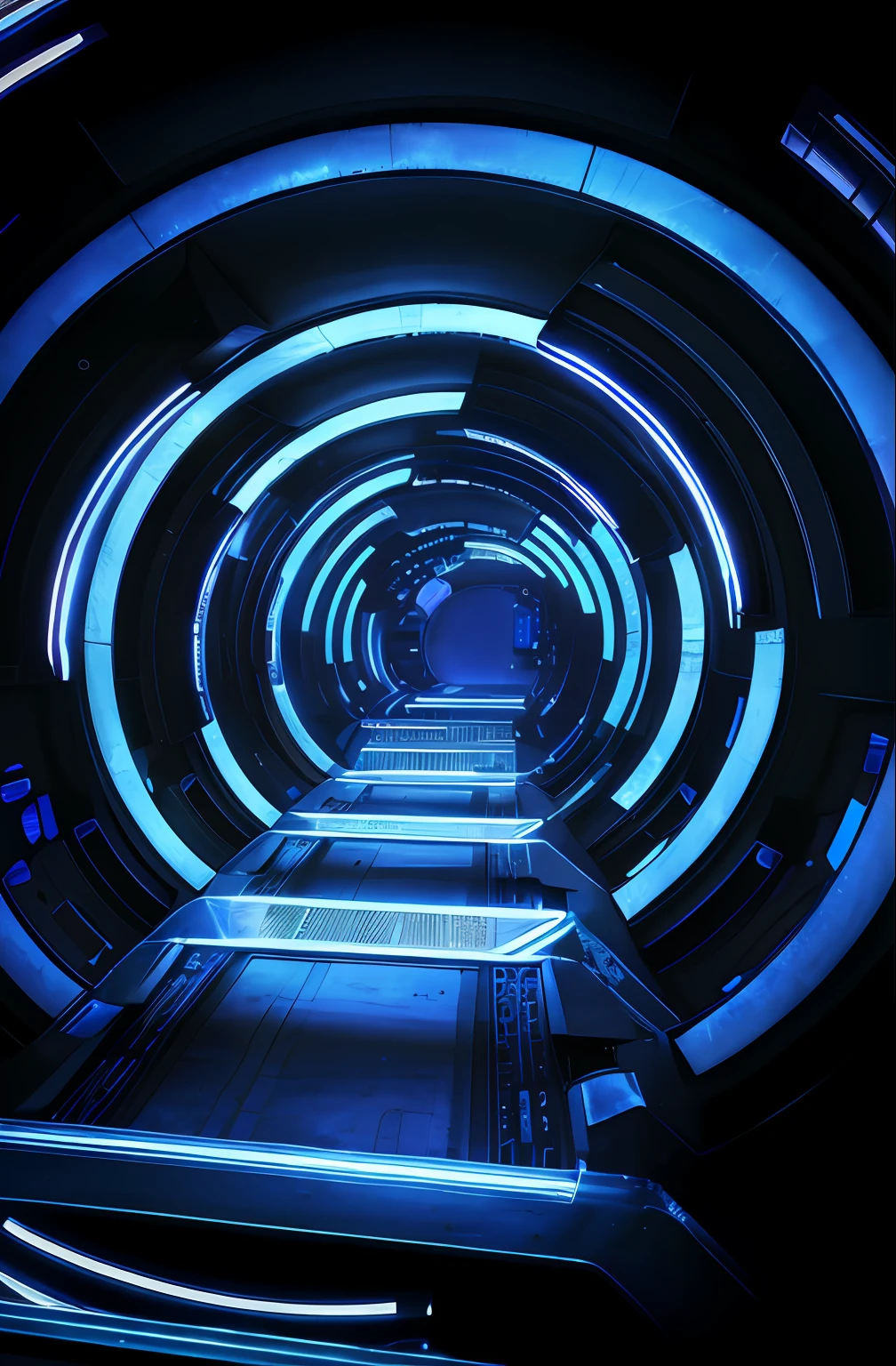 Alafid view of the futuristic tunnel,There is a laptop on the floor, interior of an alien spaceship, futuristic space ship interrior, Spaceship corridor background, spaceship hallway, sci - fi interior, space station interior, inside a space ship, inside a space ship, futuristic space station, inside a space ship, Futuristic setting, in a futuristic spaceship, glowing blue interior components