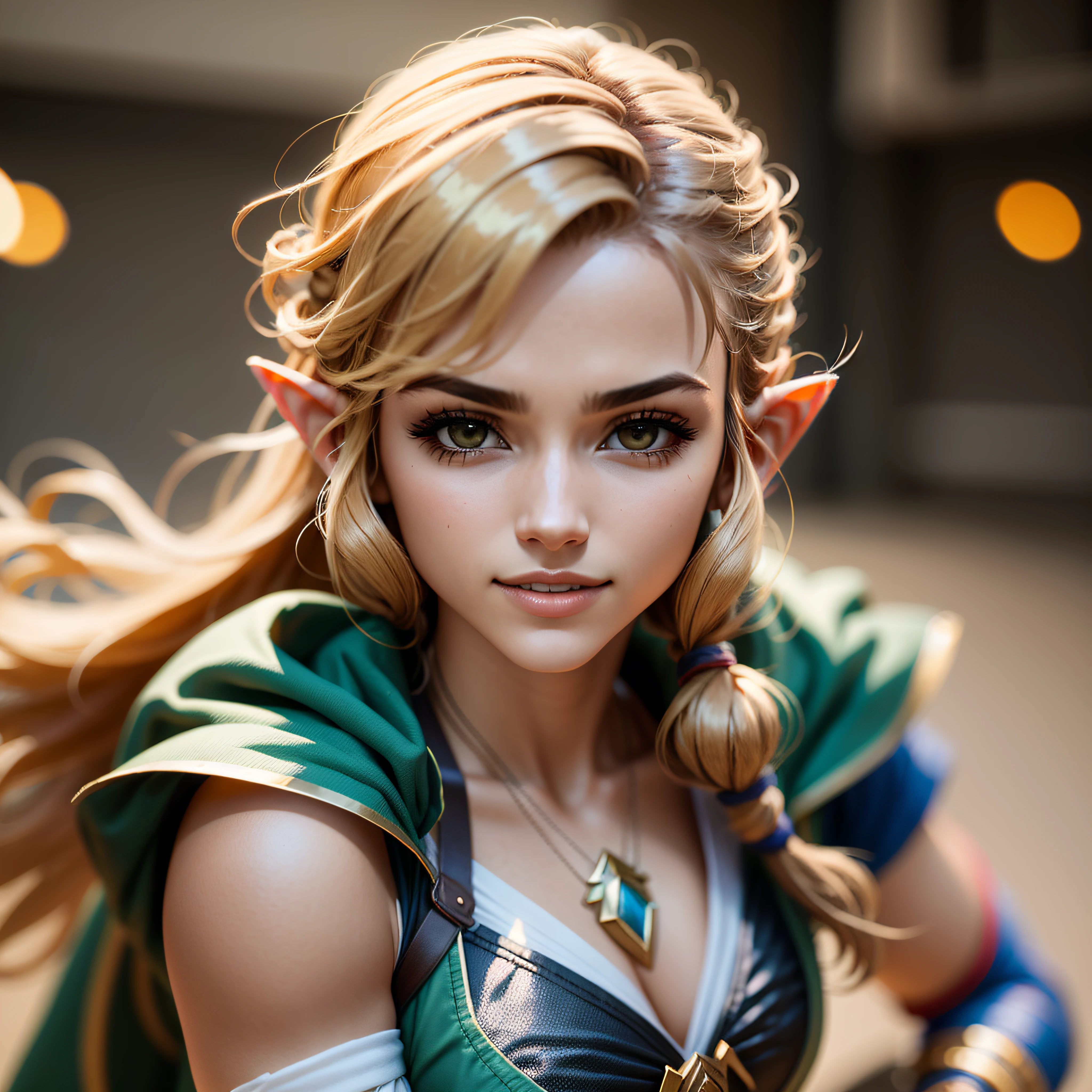 Mulher de cabelos loiros em roupa azul e bege segurando em poses de combate como em street fighter, lutando como em street fighter 2, guerreira, Zelda, Retrato de Zelda, de lenda de Zelda, Link da lenda de Zelda, link do Zelda, Fotos cosplay, Cosplay ornamentado, Cosplay profissional, Cosplay, Cosplay Completo, Artgerm Moody Fotografia, Princesa Zelda, Zelda como Triforce, Hyrule, Anime Garota Cosplay, ray-traced, 3d-render, extremanente detalhado, alta qualidade, Luz e sombra realistas, cabelos loiros, eye reflection, Sorriso leve, ray tracing, ray tracing, High detail, realismo, hiper-realismo, profundidade de campo, cinematic lighting, desfoque de movimento, brilho, luz brilhante, raios de deus, ray tracing, reflection light, Afterimage, multiple views, Reflexo da lente, Bokeh, 4k, UHD, Masterpiece, anatomicamente correto, pele texturizada, Super Detalhe, alta qualidade, best quality, 8k