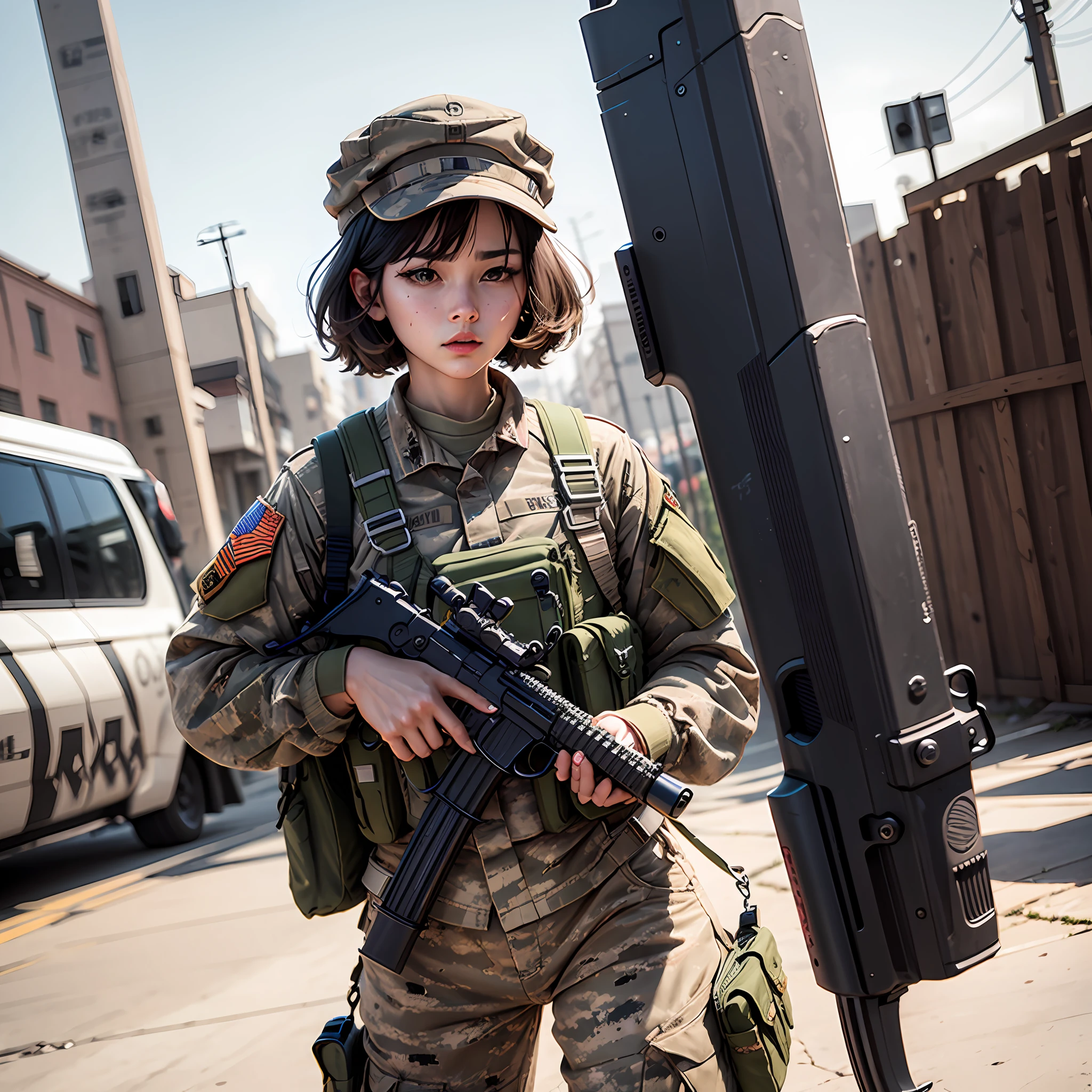 miltary,femele,holding gun --auto