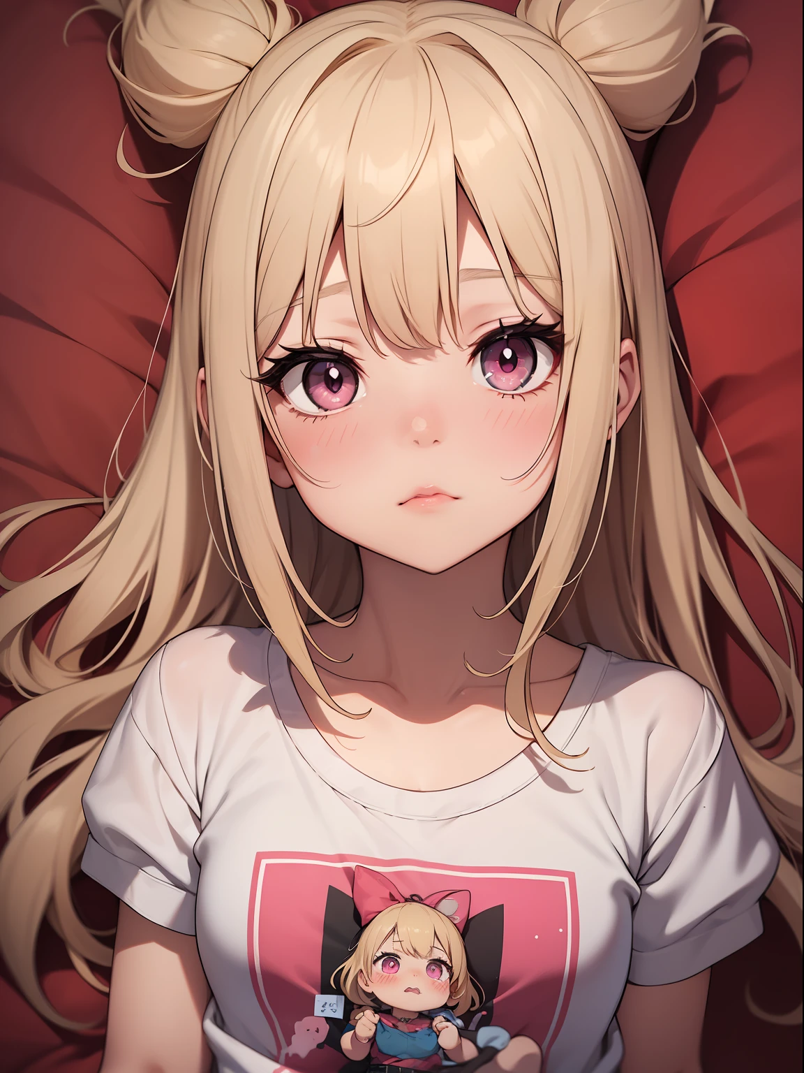 Ecchi、Ecchi、Ecchi、Pink eyes、a blond、tshirts、red blush、cute little、Transcendent Cute、Idol、Infant body type、Has a small、