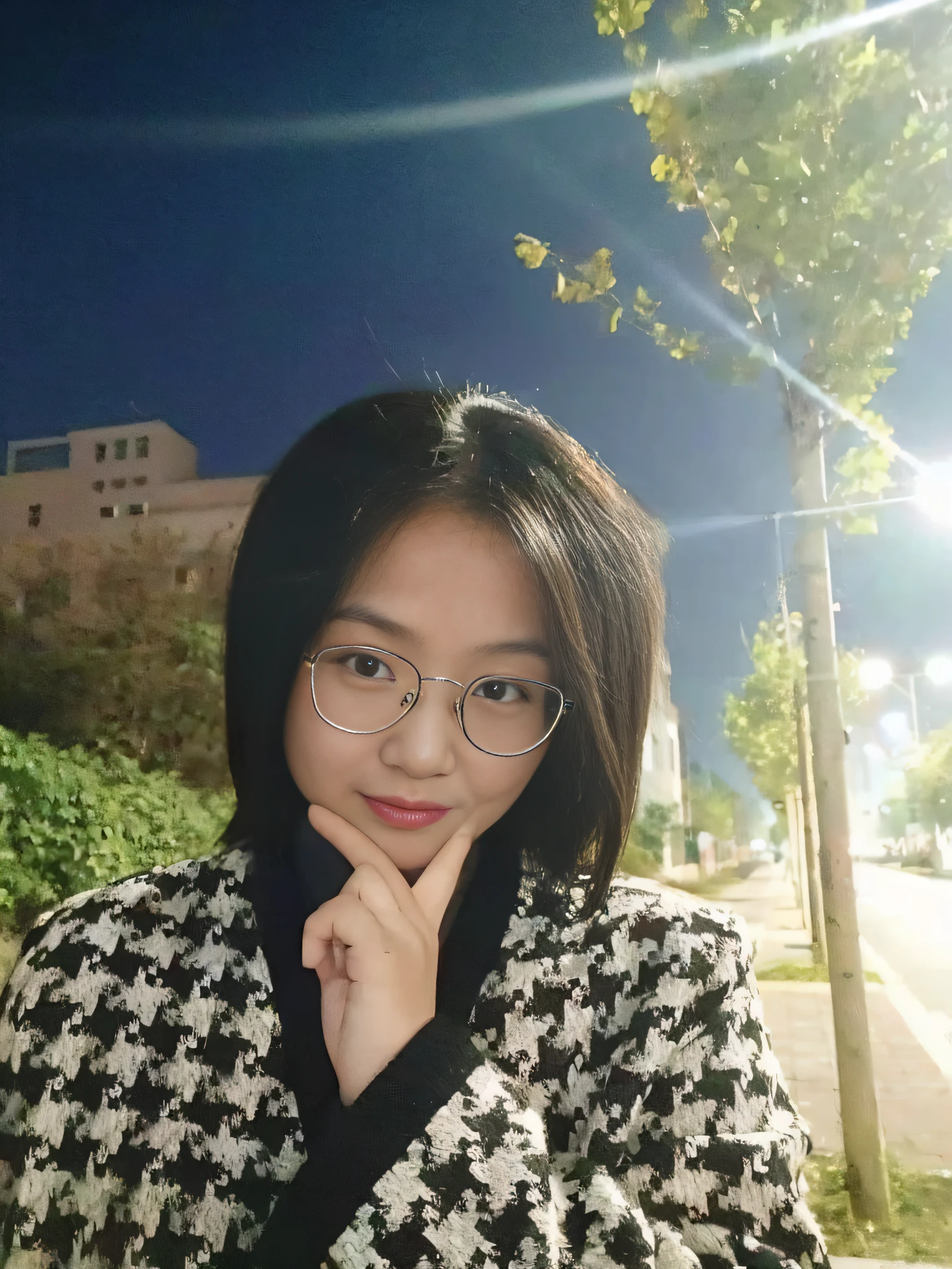 There is a woman posing for a photo on the street, xintong chen, Li Zixin, wenfei ye, xision wu, Zhang Pengzhen, chengyou liu, Lin Qifeng, Wang Qichao, With glasses, xiaofan zhang, zmonzheng, Profile image, Zhang Wanting, wenjun lin, professional profile picture