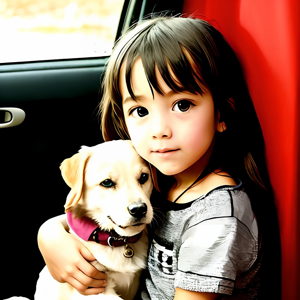 Longhaired Beauty，Mighty Boy，Naughty kids，Holding a dog