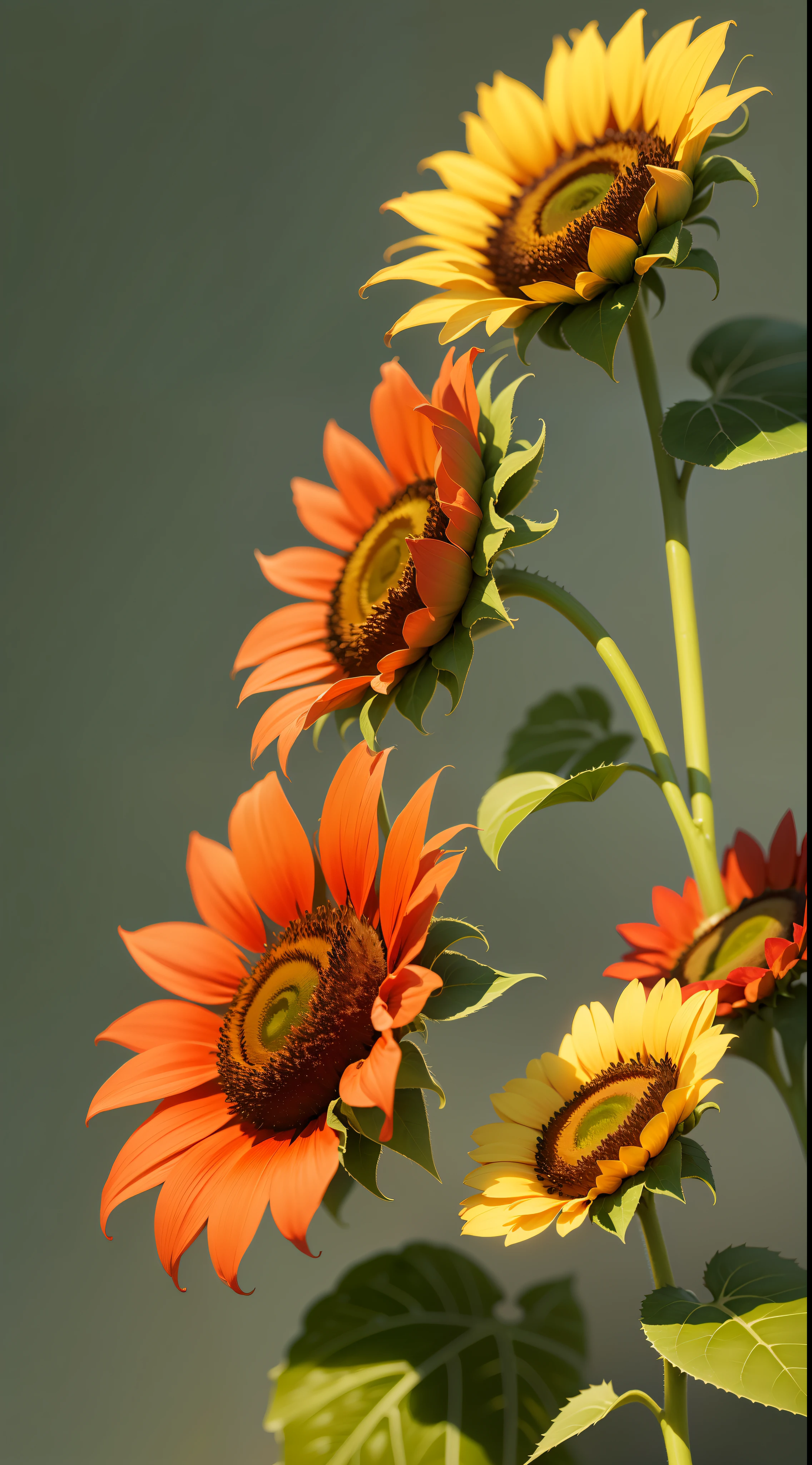 Three red sunflowers , three red sunflowers in the tree,red sunflowers,dark background,high resolution,high quality