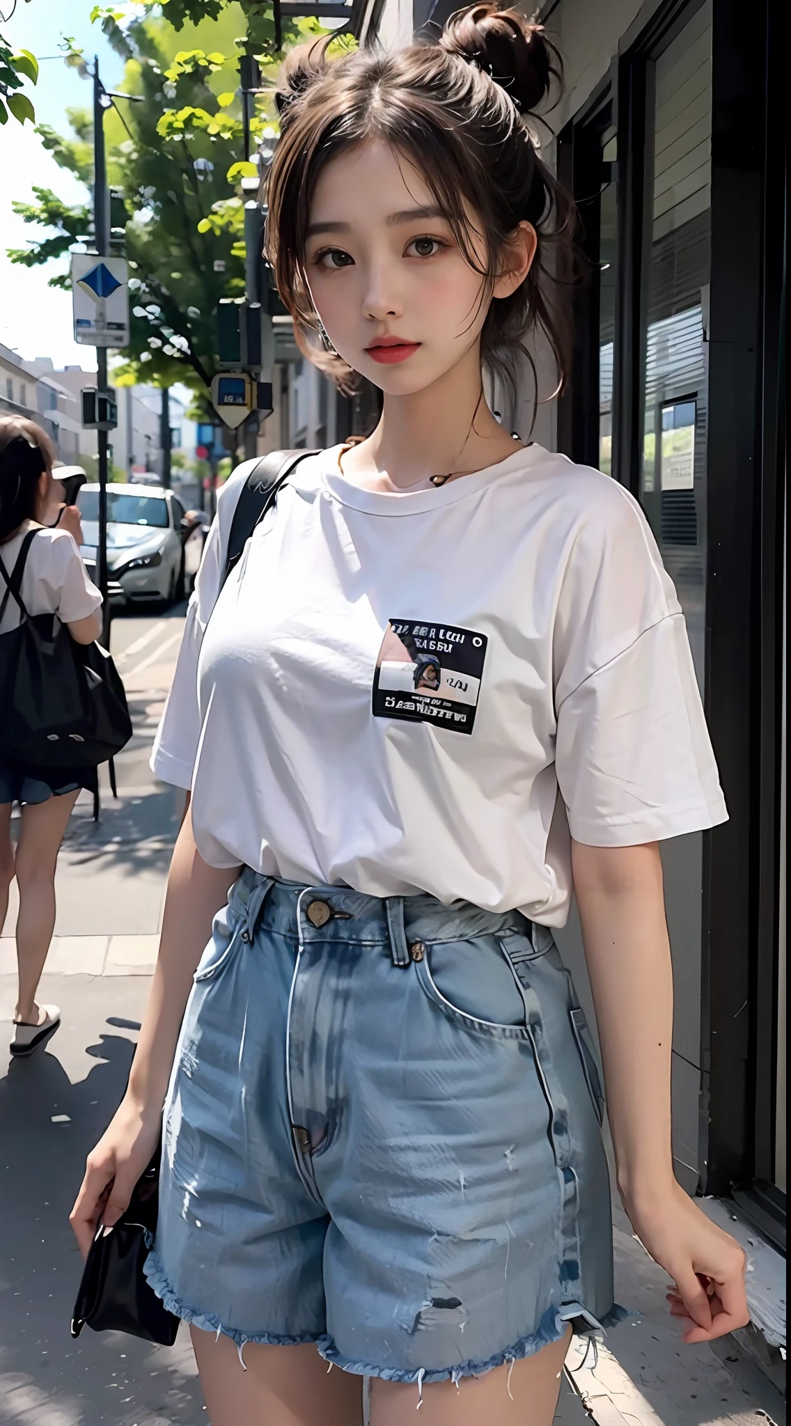 1个Giant Breast Girl,a color,(tmasterpiece:1.4),(Best picture quality:1.4),8K,Girls HD,Ultra-clear,1个Giant Breast Girl,二重まぶた,(Europe),Be red in the face,blue-sky,baiyun,shadowing,Leaf spots,Tyndall Sunshine,(orthofacial),(double bun hair:1.3)