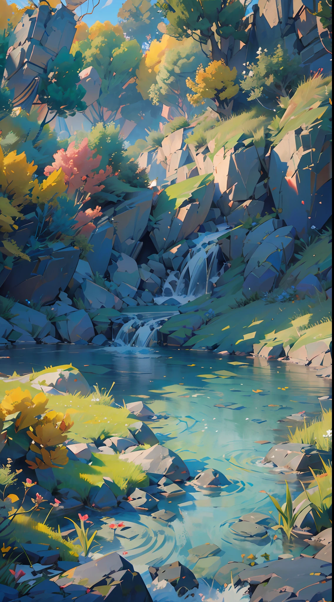 An incredibly detailed and photorealistic CG unity 8K wallpaper, the beauty of a classical Chinese garden, The stunning landscape features a serene lake and river surrounded by lush vegetation and majestic trees, natural light, blue sky, fluffy clouds, waterfall, Bokeh, Depth of Field, HDR, Bloom, Chromatic Aberration, and Intricate detail