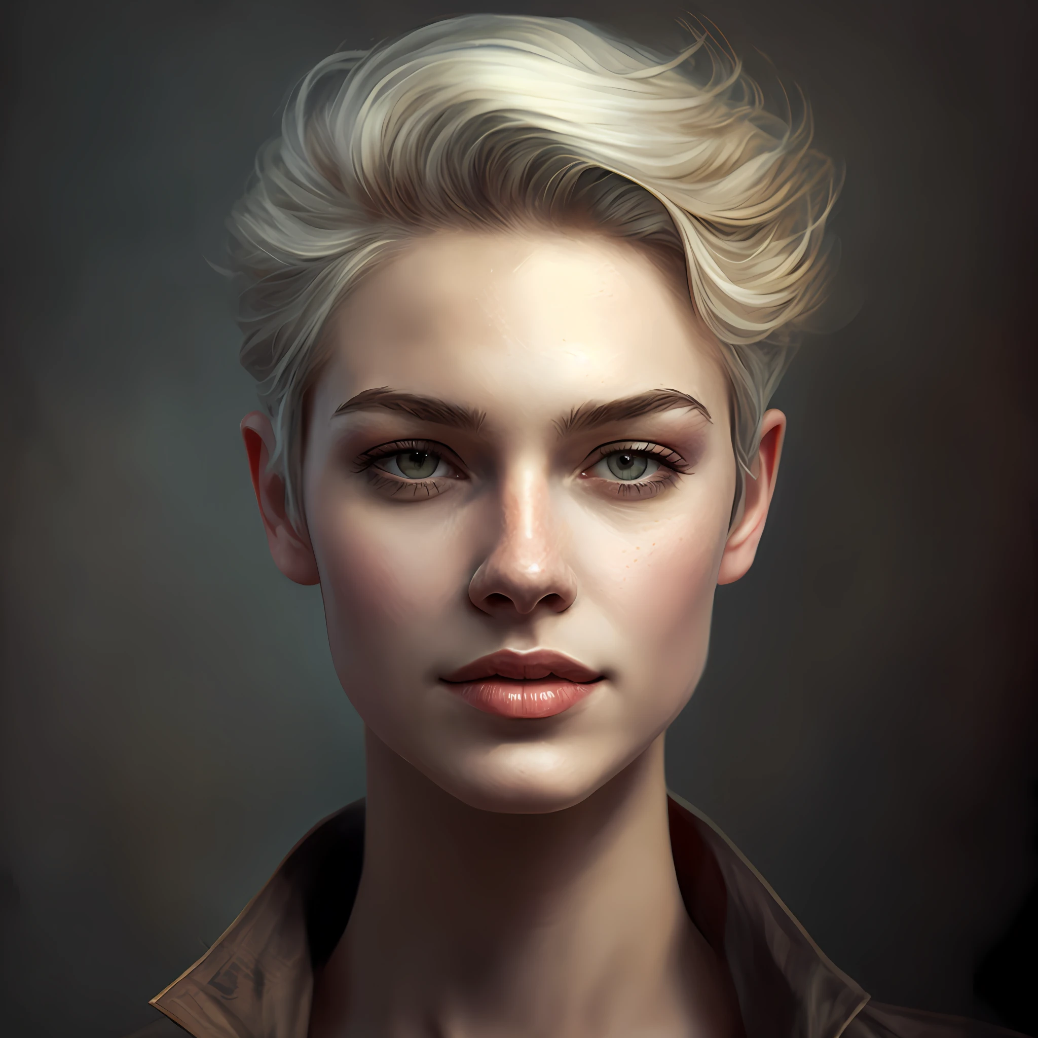 Androgino de cabelos loiros com cabelo curto e uma jaqueta de couro, Retrato CGSetivity, retrato andogino realista, retrato da arte do personagem, retrato de beleza detalhado, Cinematic realistic portrait, Epic portrait illustration, retrato bonito detalhado, Realistic portrait, retrato da arte do conceito do personagem, retrato de rosto detalhado realista, retrato detalhado do caractere, stunning digital illustration, retrato de alta qualidade, retrato de personagem de closeup, retrato de arte conceito de fantasia, traumatic red background