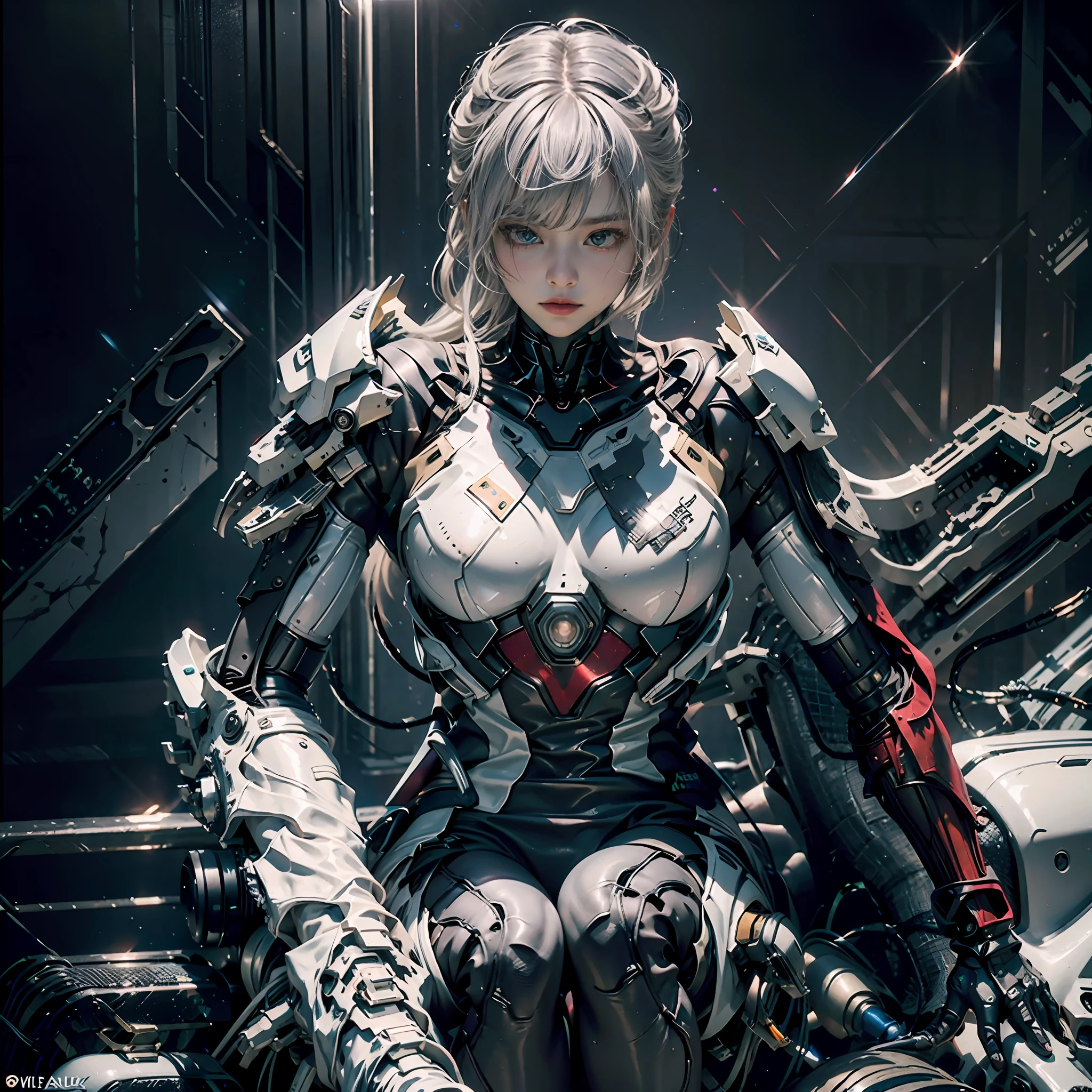 (Extreme Detail CG Unity 8K Wallpapers,tmasterpiece,Highest image quality),(Delicate light and shadow,The picture is highly dramatic,Cinematic lens effect),A girl in a white Spider-Man costume sits on a white motorcycle,Silver-gray hair color,From the Spider-Man parallel universe,Wenger,Marvel,Spidey,sitting on the motorcycle,dynamicposes),(Exceptional detail,The lighting effect is outstanding,Vista wide angle),(Excellent rendering,Enough to stand out from the crowd),The focus is on the white Spider-Man costume,Complex spider textures