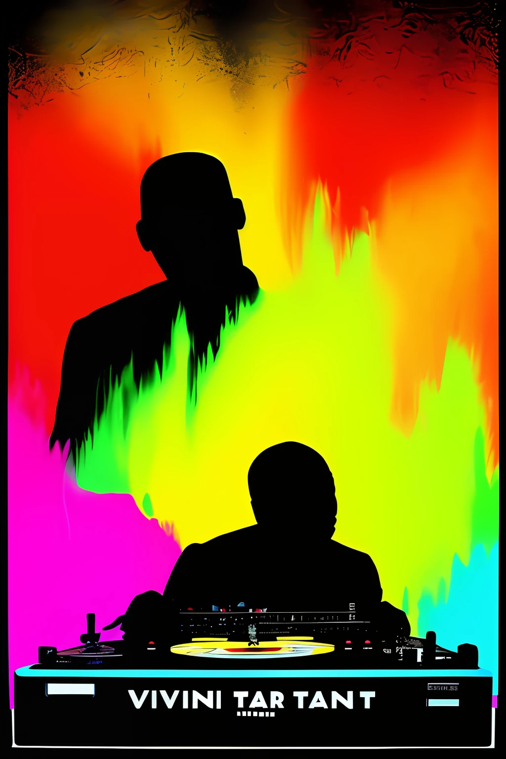 Black Man,DJ,on vinil turnta led,concert, fundo abstrato.