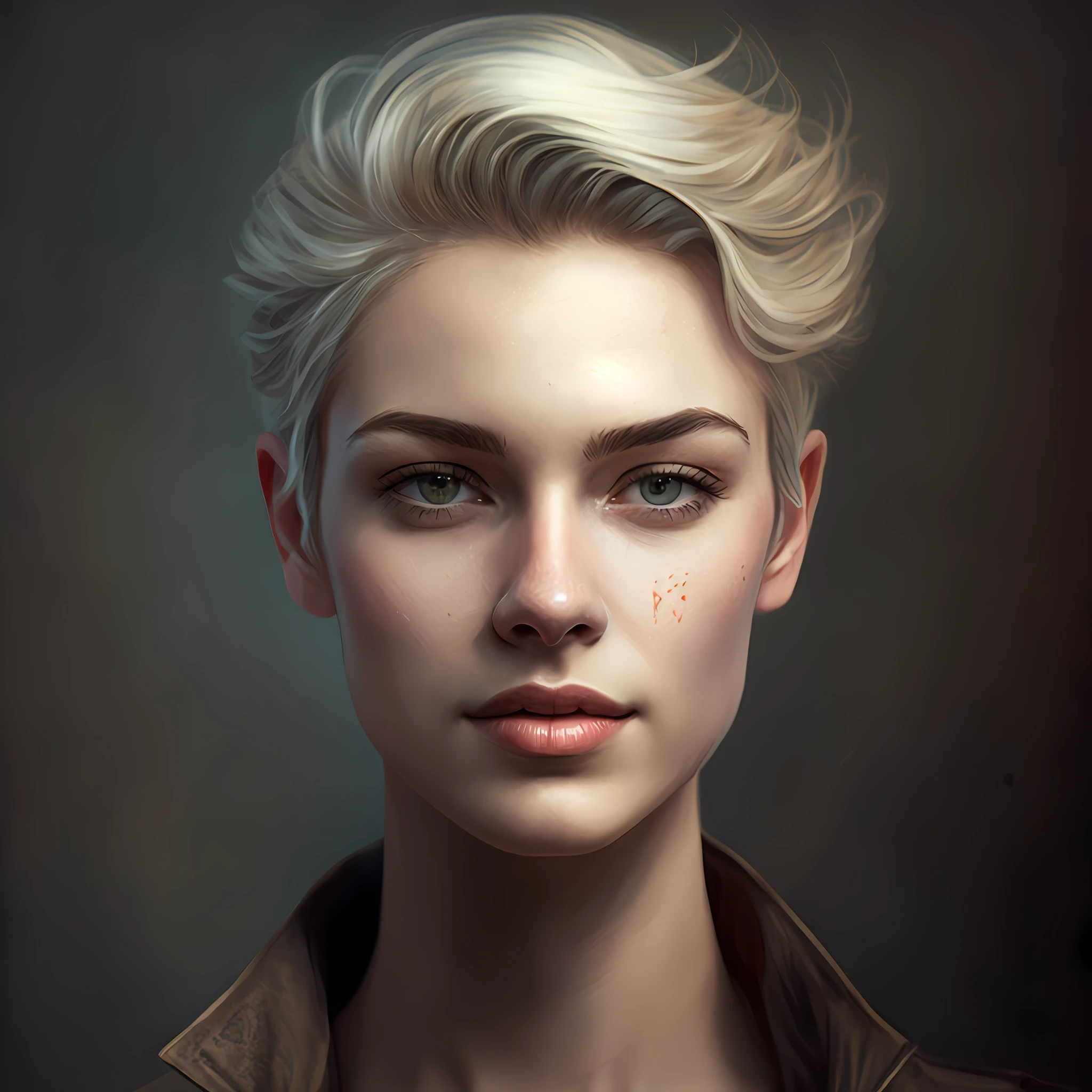 Androgino de cabelos loiros com cabelo curto e uma jaqueta de couro, Retrato CGSetivity, retrato andogino realista, retrato da arte do personagem, retrato de beleza detalhado, Cinematic realistic portrait, Epic portrait illustration, retrato bonito detalhado, Realistic portrait, retrato da arte do conceito do personagem, retrato de rosto detalhado realista, retrato detalhado do caractere, stunning digital illustration, retrato de alta qualidade, retrato de personagem de closeup, retrato de arte conceito de fantasia, traumatic red background