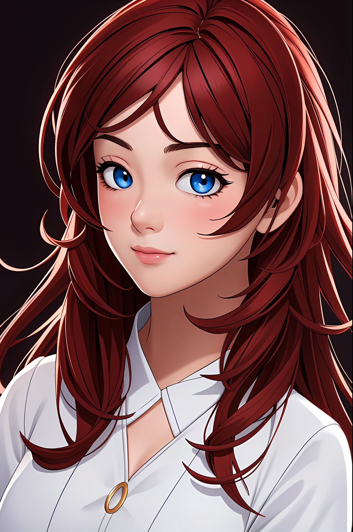 absurdres, 1girl, star eye, blush, (realistic:1.5), (masterpiece, Extremely detailed CG unity 8k wallpaper, best quality, highres:1.2), (ultra_detailed, UHD:1.2), (pixiv:1.3), perfect illumination, distinct, (bishoujo:1.2), looking at viewer, unreal engine, sidelighting, perfect face, detailed face, beautiful eyes, pretty face, (bright skin:1.3), idol, (abs), ulzzang-6500-v1.1, soft smile, upper body, (dark red hair), (simple background), ((dark background)), (depth of field), close-up, selfie