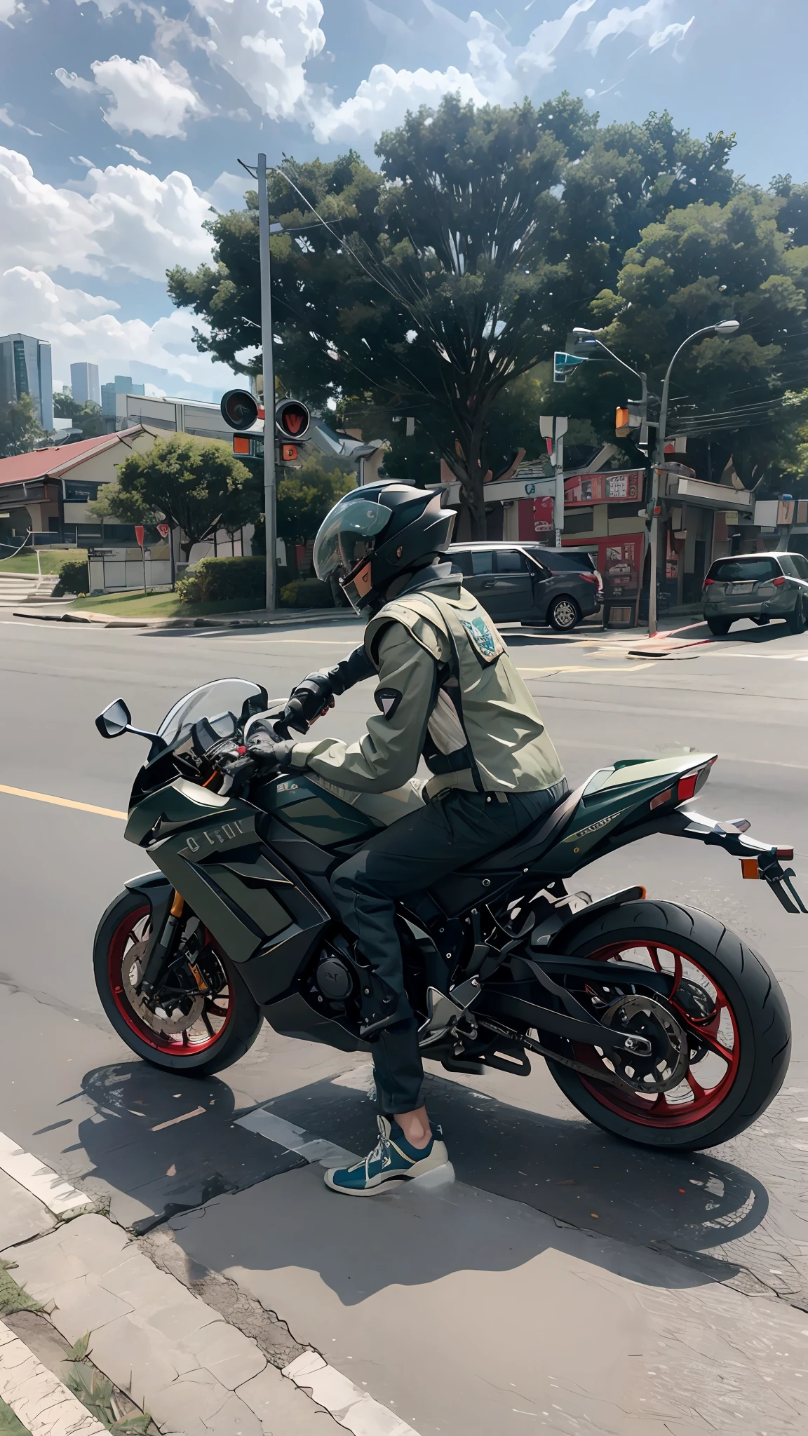 Stretch your legs and feet to support the motorcycle