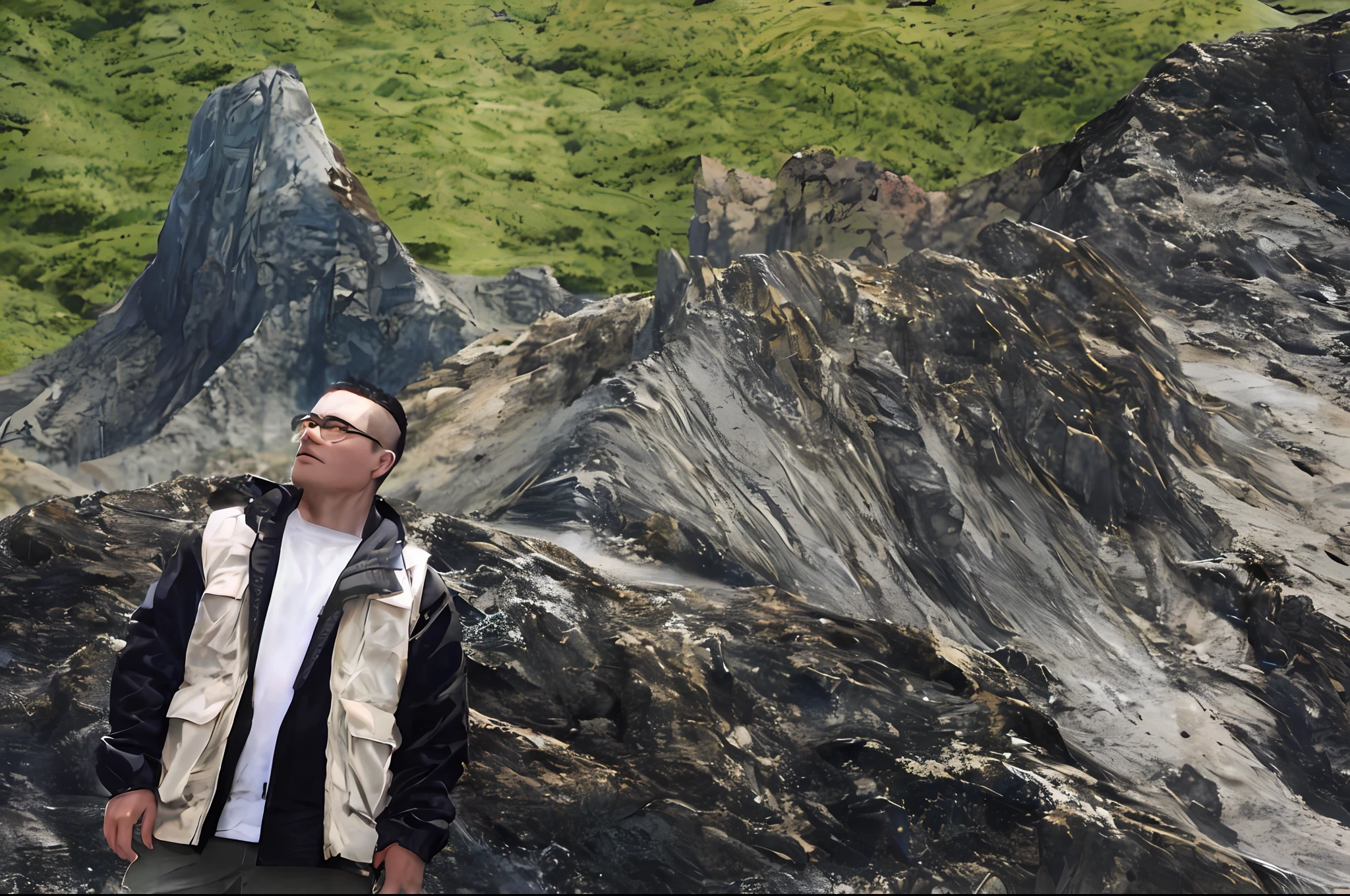 Quality Words → Describe Jagged Rock → Cliff → Depth → Backpack → Background gives the imagination of the mountain → Standing on the edge of a cliff → Du Juan's portrait ‖ aesthetic shooting →expandable keywords(precipice / volcanoes / mountainside / Yamazen / exploration / cinematic Film still from / mountain cliff) → Angles → detail hints