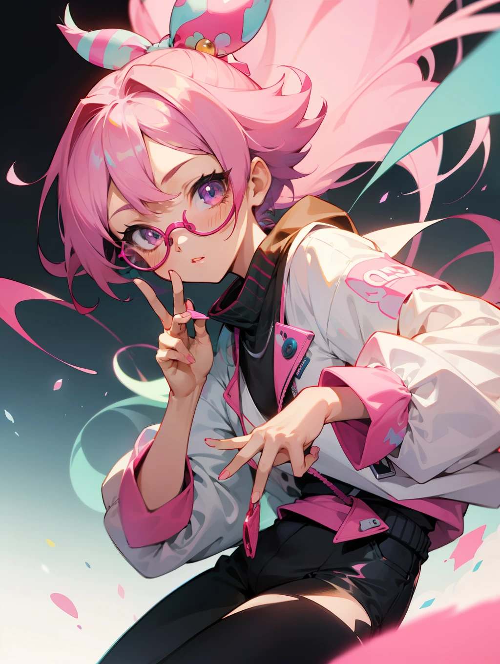 anime girl with pink glasses and pink hair holding a cell phone, anime style 4 k, anime vibes, decora inspired illustrations, anime art wallpaper 4 k, anime art wallpaper 4k, anime art wallpaper 8 k, anime style. 8k, best anime 4k konachan wallpaper, anime wallpaper 4k, anime wallpaper 4 k, anime aesthetic, bubblegum