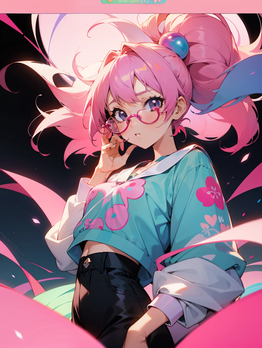 anime girl with pink glasses and pink hair holding a cell phone, anime style 4 k, anime vibes, decora inspired illustrations, anime art wallpaper 4 k, anime art wallpaper 4k, anime art wallpaper 8 k, anime style. 8k, best anime 4k konachan wallpaper, anime wallpaper 4k, anime wallpaper 4 k, anime aesthetic, bubblegum