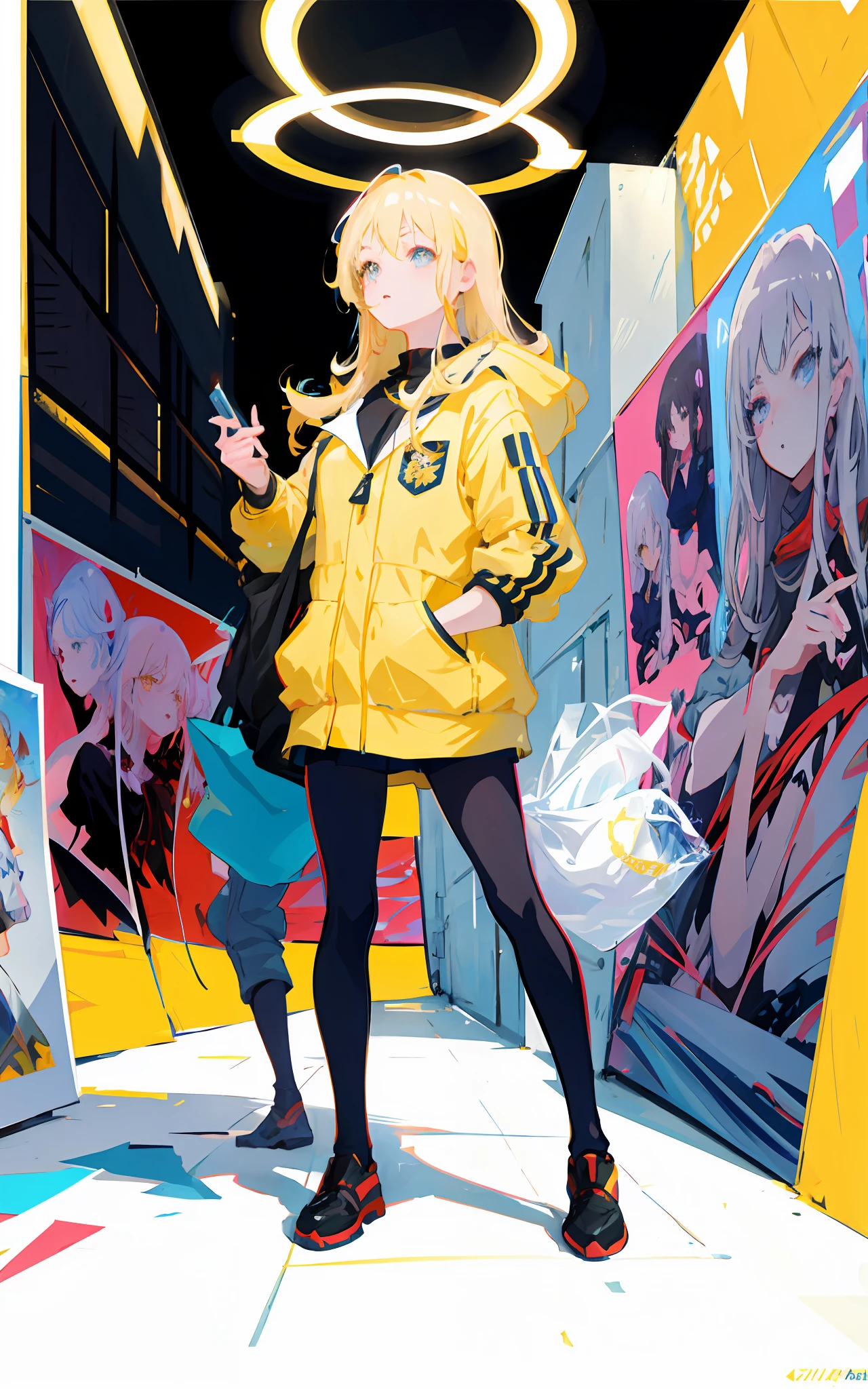 anime girl with long blonde hair and a yellow jacket, poster art inspired by Puru, pixiv, process art, hanayamata, best anime 4k konachan wallpaper, marin kitagawa fanart, official artwork, macross delta splash art, anime style 4 k, anime moe artstyle, ecchi style, azur lane style, detailed key anime art