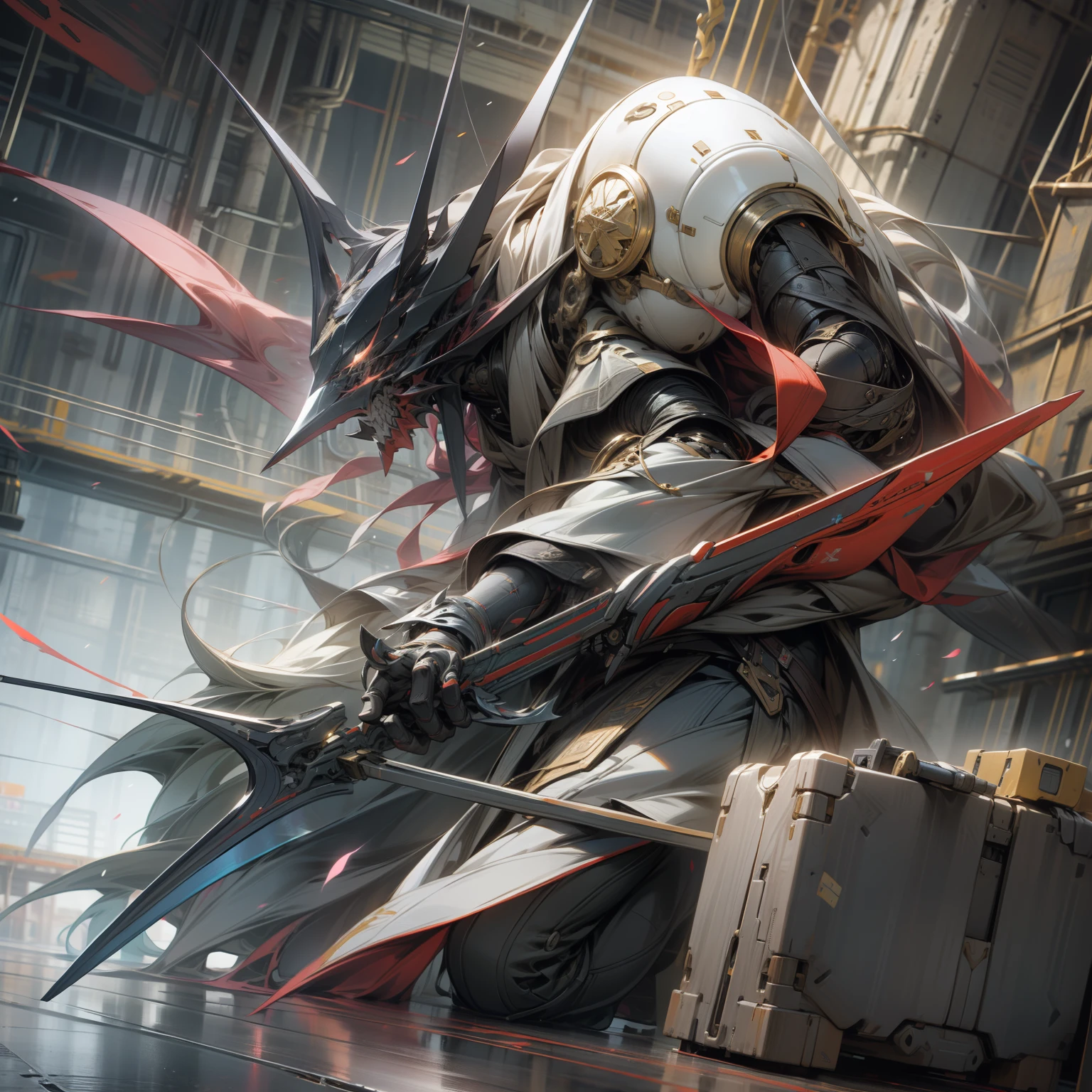 (Ultra detailed CG Unity 8k Ultra HD wallpaper,)Super high quality,(Modern technology/The style of futuristic technology),Lü Bu is a three-dimensional and gorgeous hero,With the halberd of the apocalypse,(It's like high-tech from the future。)
