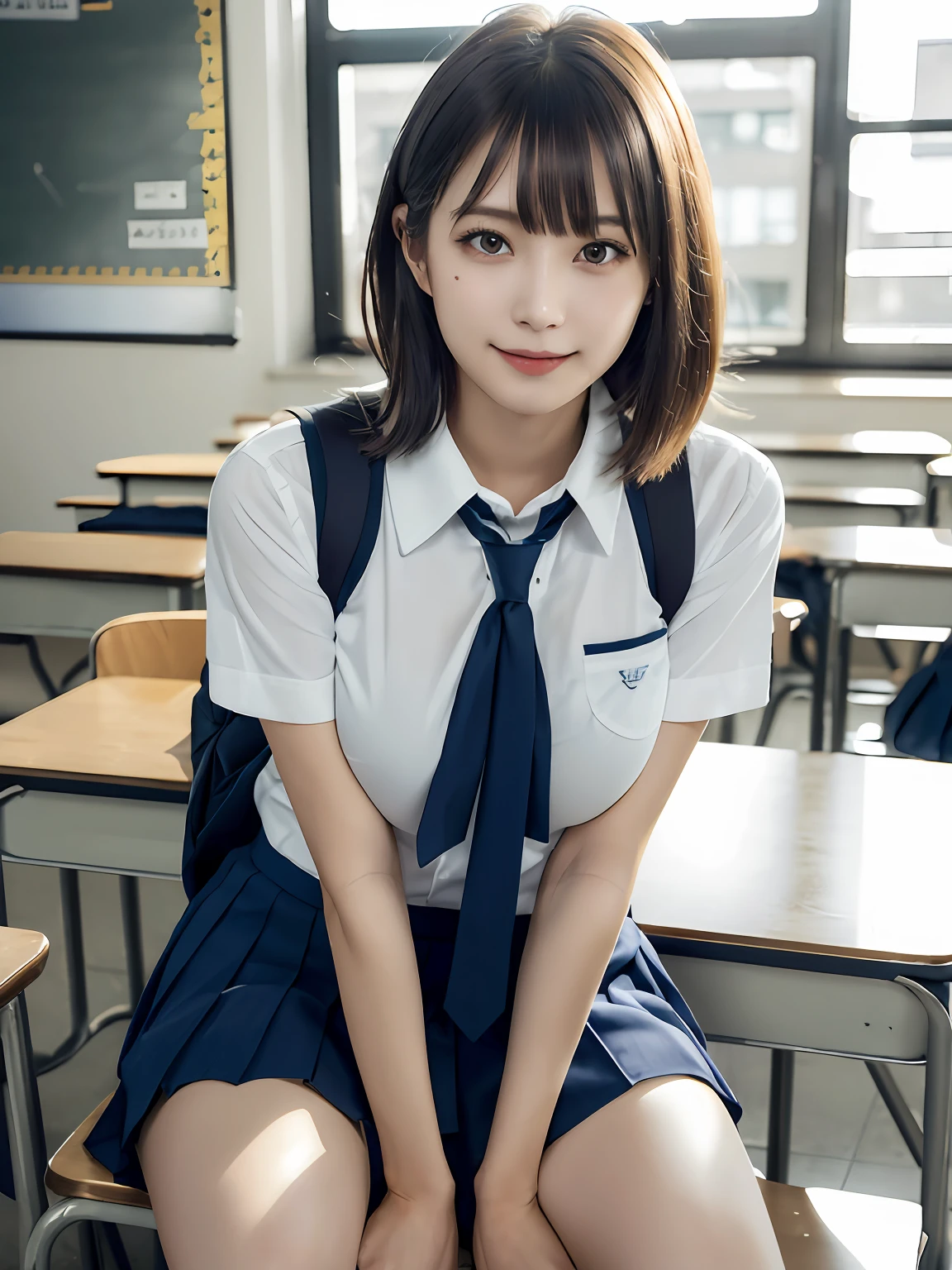 masutepiece, Best Quality, japanaese girl,1girl in, 8K, Raw photo, top-notch quality, masutepiece, nffsw:1.2, exceptionally detailed RAW color photo, professional-grade photograph, (Realistic, Photorealistic:1.37), (highly detailedskin:1.2), Ultra-high resolution, (lenz 50mm), (F/1.2),Exquisitely Detailed Eyes,Staring at the viewer,
break
With 1 girl (There are many elderly people:1.4), Beautiful face, kawaii,(Smile:1.05),(20yr old, Large breasts, wide-hips,Straight hair, (Short hair), Black eyes, white fine skin,small mouth, high cheekbones (Definition), Sexy Pose,(Leaning forward:1.3),(The to the FW:1.1),White panties、Korean Idol、Nogizaka Idol、hposing Gravure Idol、Adults、女優、(masutepiece, top-quality:1.3), (Ultra detailed 8K cg:1.2), (hyper realisitic:1.35), (Photorealistic:1.45), (Realistic:1.4), Cowboy Shot,
1 beautiful Japanese girl, 22 years old, super model, Japanese Idol, __expression__, Large breasts, (sitting on the desk:1.1), (School uniform:1.4), (Spread legs:1.2),
(School classroom background:1.1),