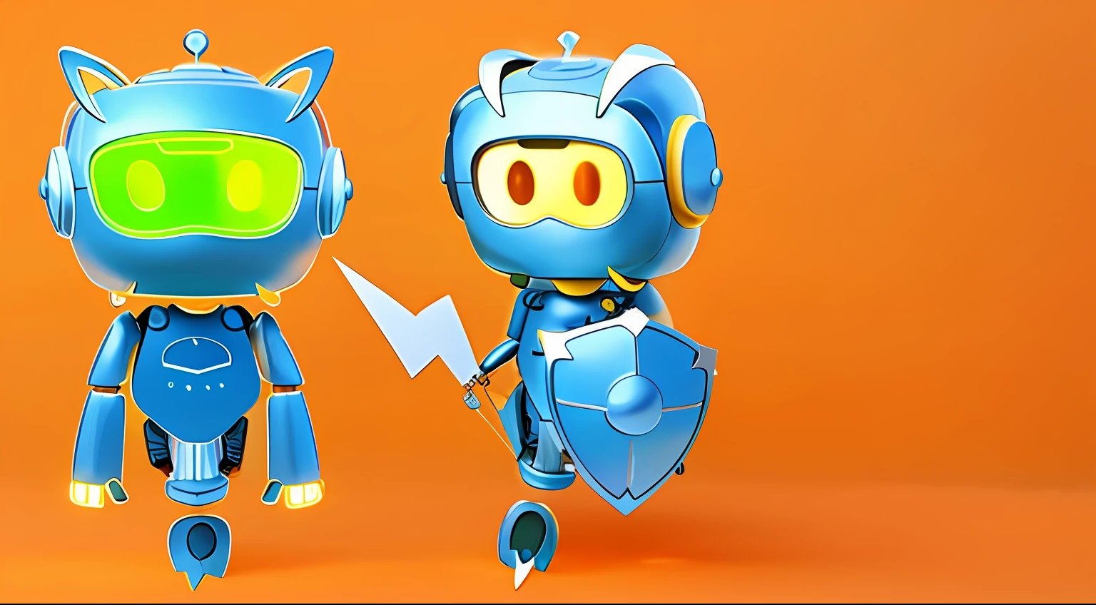 Cartoon robot，There are lightning bolts and shields on it, Inside the shield is a ginkgo leaf，Cute simple coloring