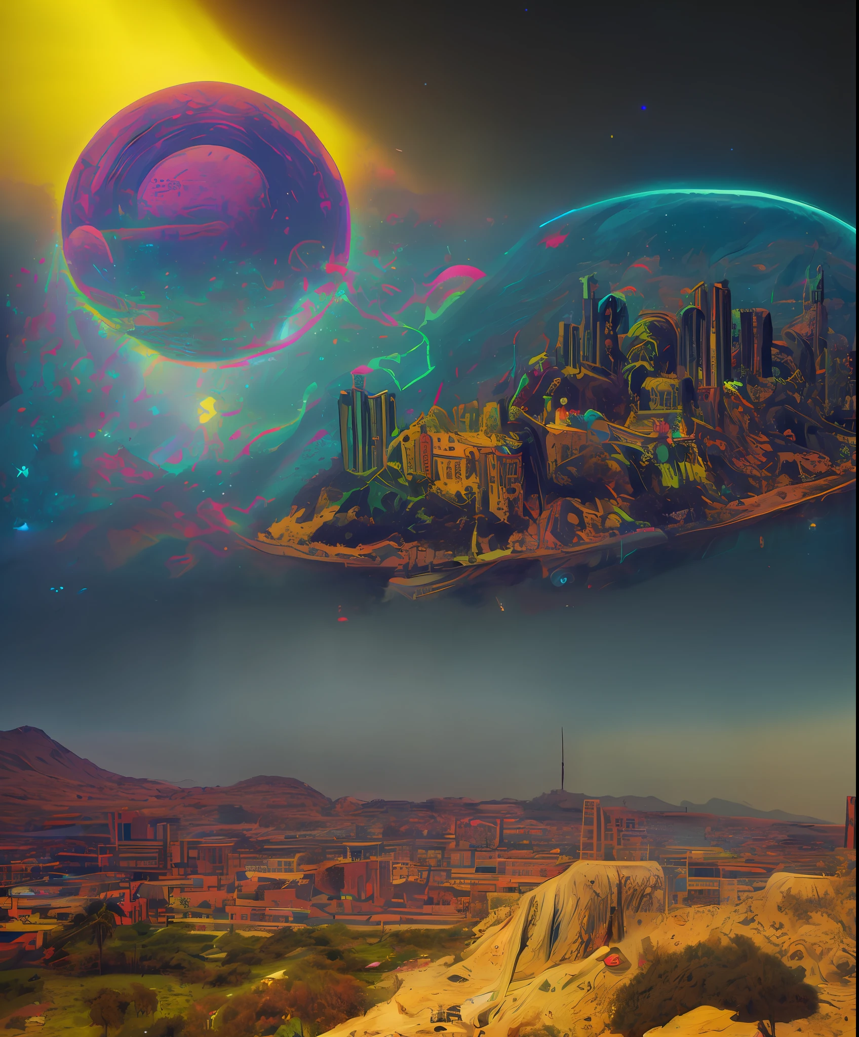 (CthuluBispo:1.2) NeonMutação, City that turns to cosmic ashes, psicodelic