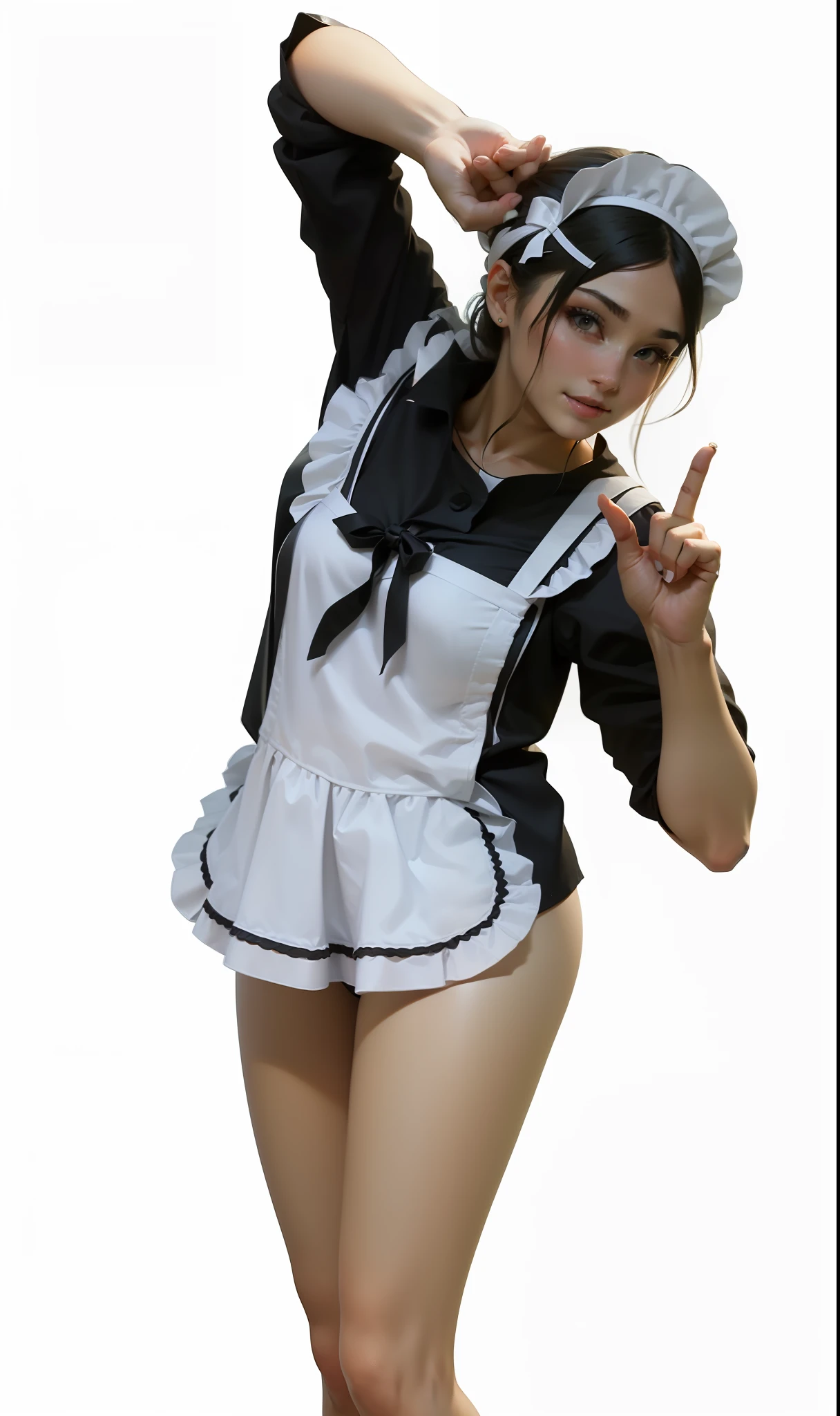 depth of field,best quality, ultra high res, (photorealistic:1.4),prefect anatomy,prefect skin, extremely intricate, 8k uhd, ,1 girl , 20yo,short chignon hair,(flat chest,covered,standing , indoor,maid bikini,little smile, head dress, white cuff, white callor with black ribbon, maid apron,
a close up of a woman in a black lingerie posing for a picture, lingeries beauty, thin black lingerie, seductive lingerie camisole, lingerie!!, lingerie, laced lingerie, stuning, pretty, wearing sexy lingerie, bautiful