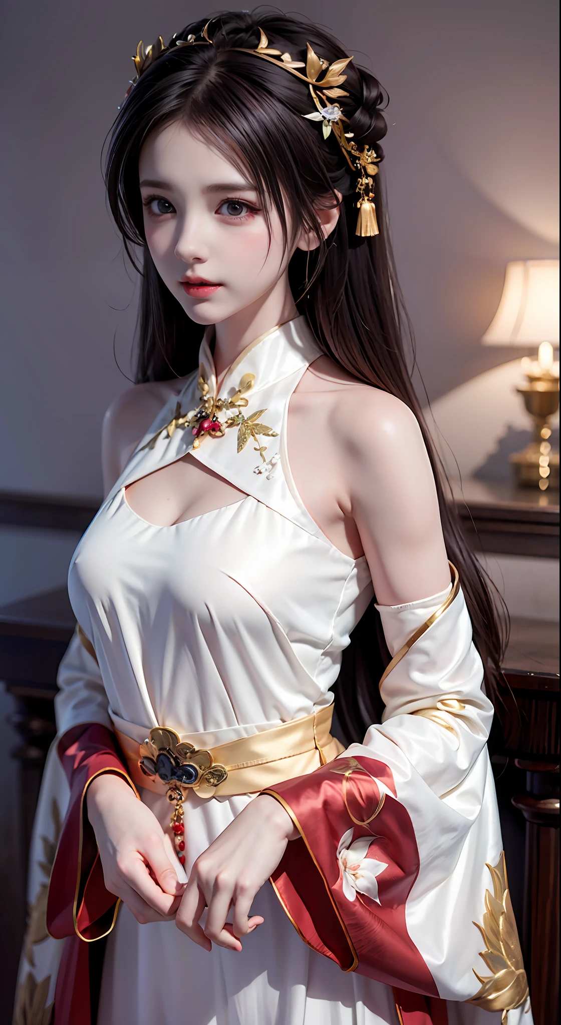 Portrait of Figures, Ancient China, Oriental Women, Tang Style, Double Happiness Background, Wedding Room, Cave Room, Costume Bride, Red Wedding Dress, Red Han Dress, Phoenix Crown Xia Curtain, Hair Coiled, Full of Pearls, Flower Hair Between Eyebrows, Red Candle, Candlelight Illuminates the Room, Best Quality, Original, Very Detailed Masterpiece, Very Detailed CG, Delicate Face, Delicate Robe with Large Sleeves, Divinity, Masterpiece, Delicate Face, Crying, Sadness, Loneliness, Tears, 4K Quality, Girl, Hanfu, Black Hair, Bun, Hair Ornaments, jewelry, delicate face, red clothes, golden patterns, phoenix crown veil, red wedding dress, newlyweds, festive, delicate skin, soft light effect, delicate and smooth hair, exquisite details, eye highlights, fair skin, fine portrayal, extreme details, cinematic quality, charming, thin, cute, slender, well-behaved, shy, black eyes, indoors, candles, candlelight, romantic, warm, (crying: 1.5), (crying)))), (((tears))), tsurime, makeup, sad, depressed, sulking, sobbing, lonely, disappointed, crying, tearing up, tears, tears, tears, tears, Surrealism, ray tracing, UHD, high details, super detail, highres, 8k, high quality, high details, textured skin, ccurate, anatomically correct, best quality, highres, high quality, textured skin, high details, anatomically correct, super detail, anatomically correct, anatomically correct