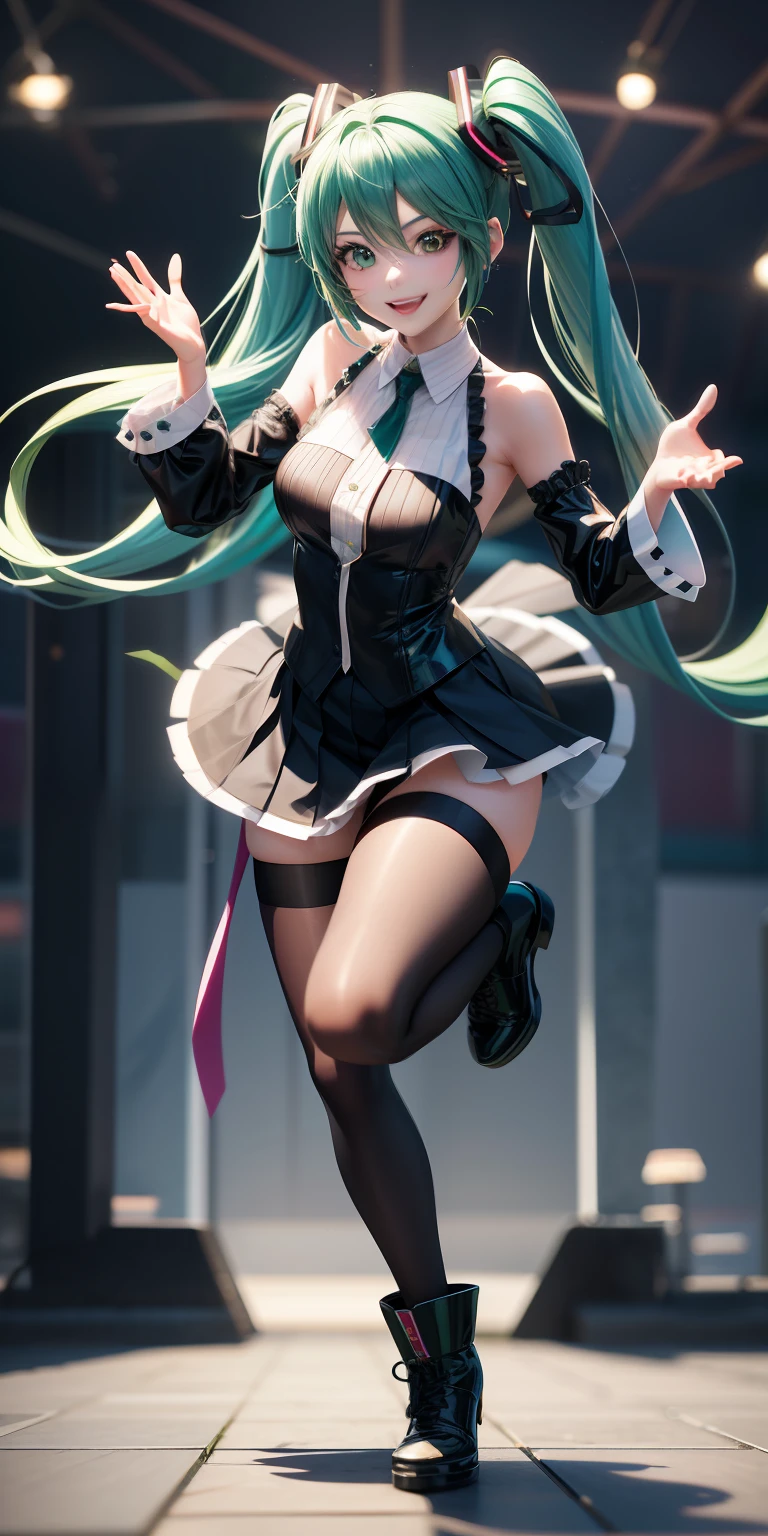 ((Anime – with stylish women with emerald green hair and head、A smile、Celebrating the 15th anniversary of our founding.(miku hatsune)Virtual singers that everyone knows now)), miku hatsune、anime goddess, Anime woman with long hair and twin-tailed emerald green hair, anime styled 3d, a female anime character,full body Esbian、女の子1人、dynamicposes、 3D Anime Woman, made with anime painter studio, Cute 3D animated woman rendering, 19 years old in the anime with twin tail hair, digital anime art, Anime Character, Goddess of Music, anime barbie in white、