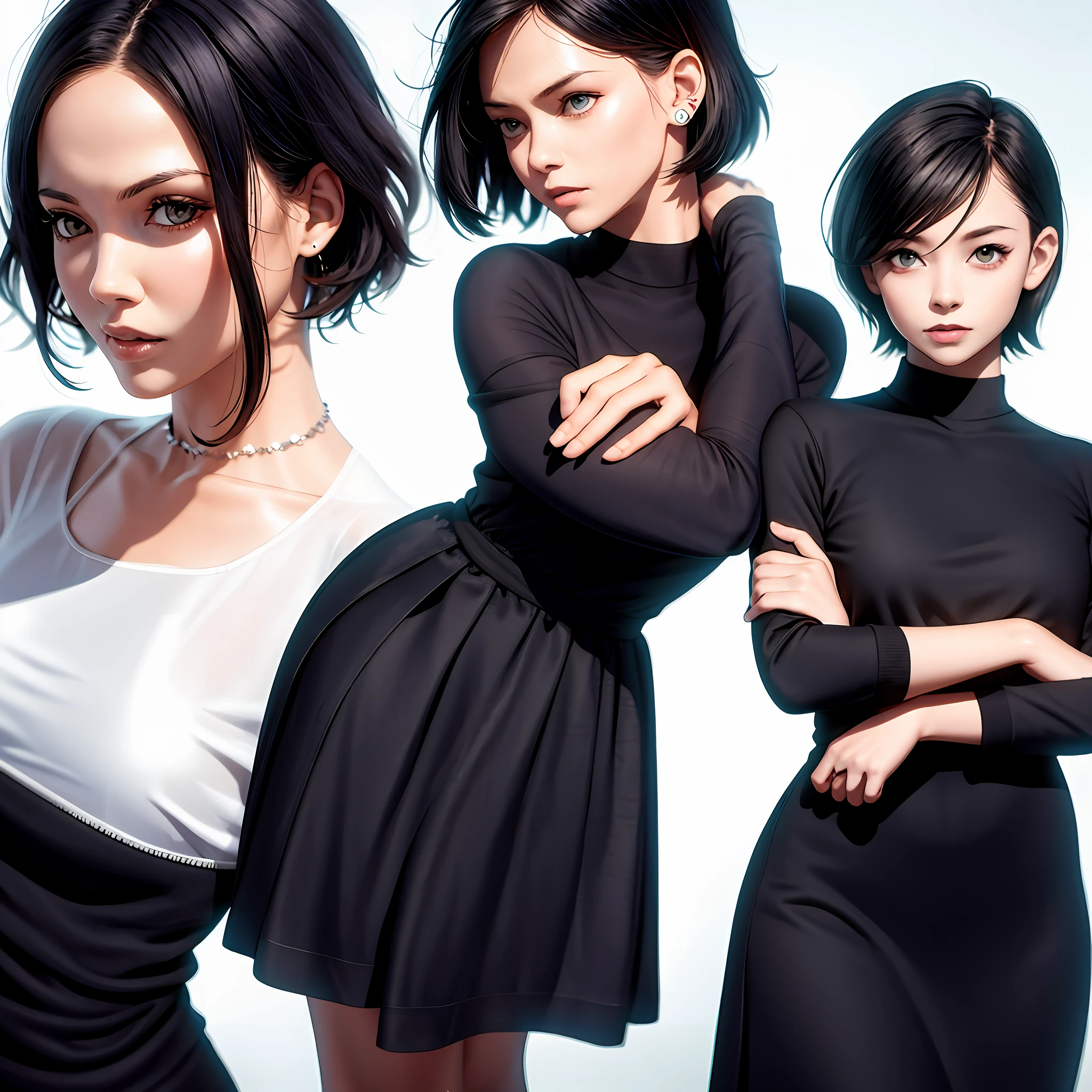 Black clothes，Realistic characters，Short hair，Covered in black