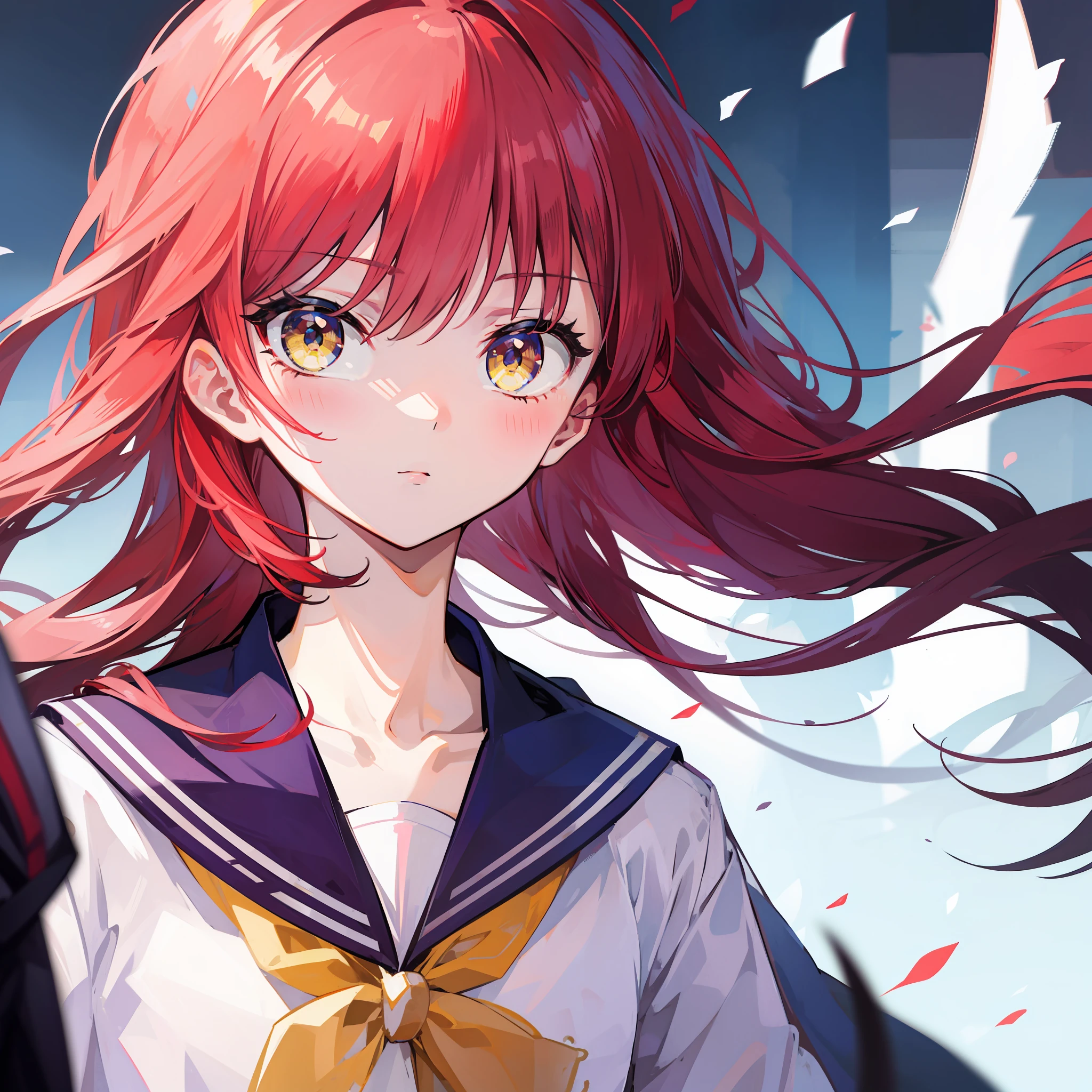 Red-haired, yellow-eyed, white-eyed high school student in sailor suit