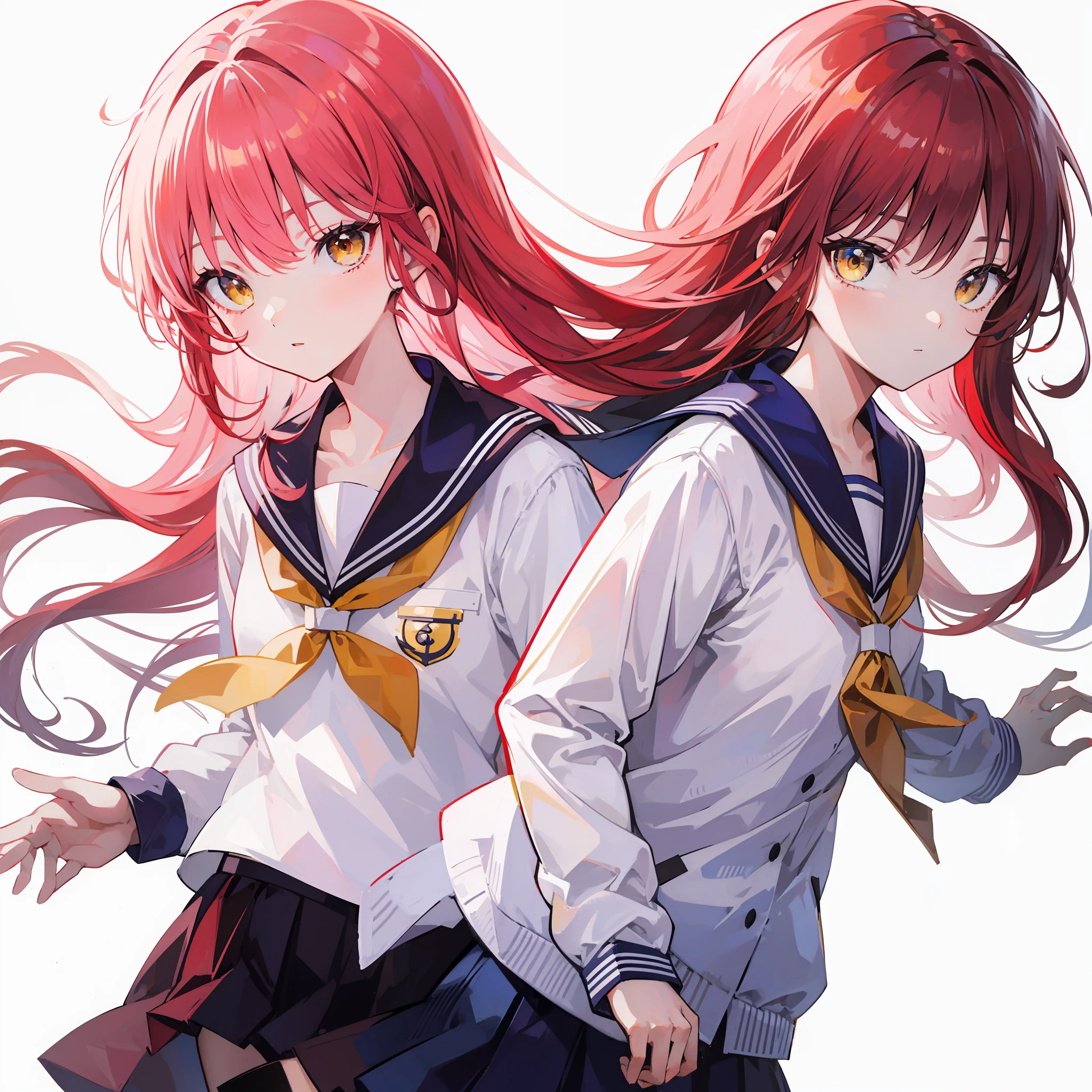 Red-haired, yellow-eyed, white-eyed high school student in sailor suit