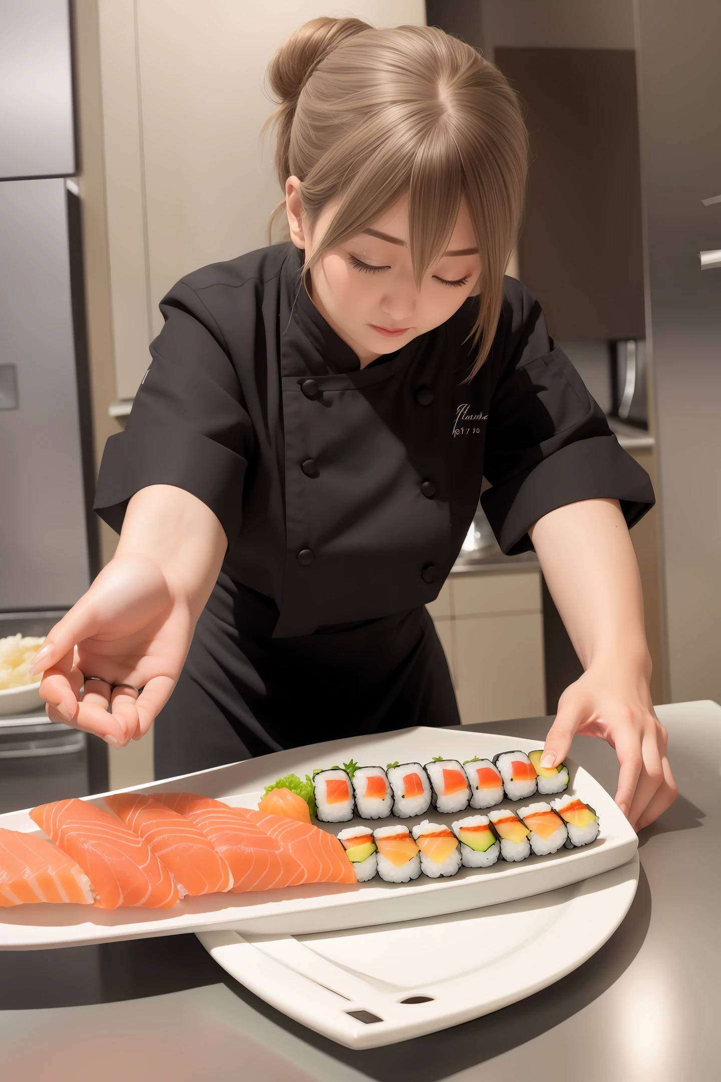 A light female chef who makes sushi