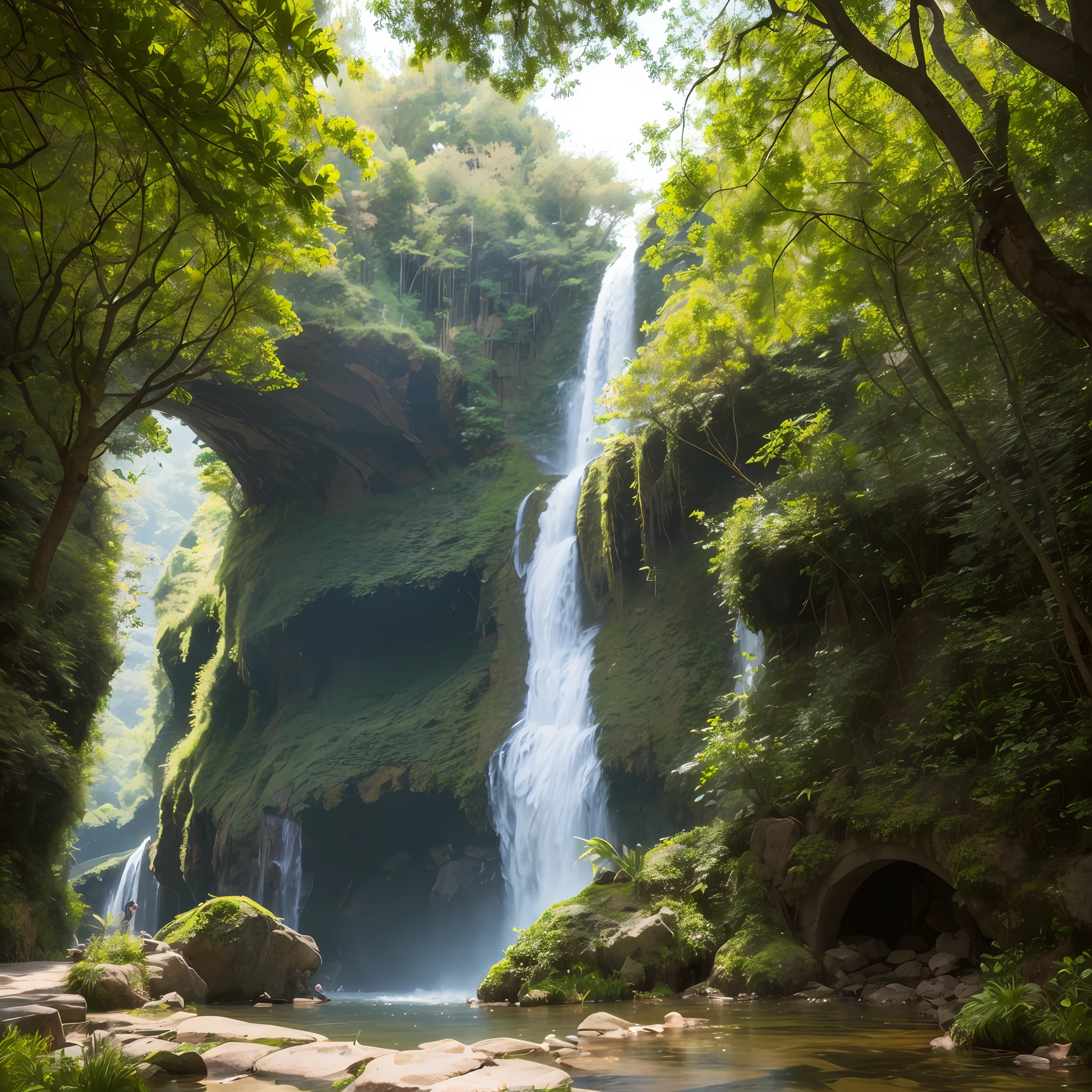 Paisagem, arte vetorial, floresta, enttada de uma caverna, entrada de masmorra, rpg --auto