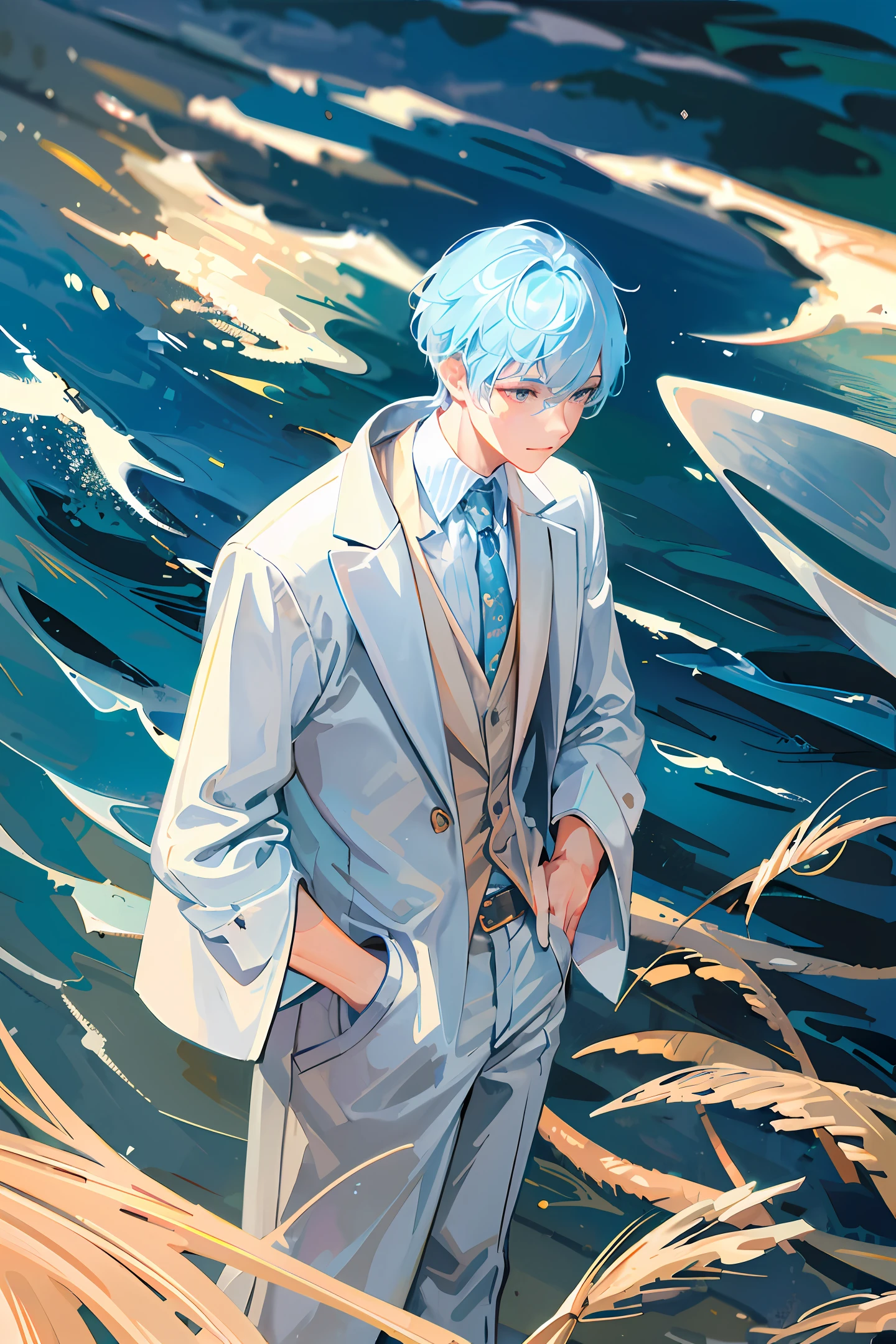 Blue gradient ocean,There are whales in the deep sea