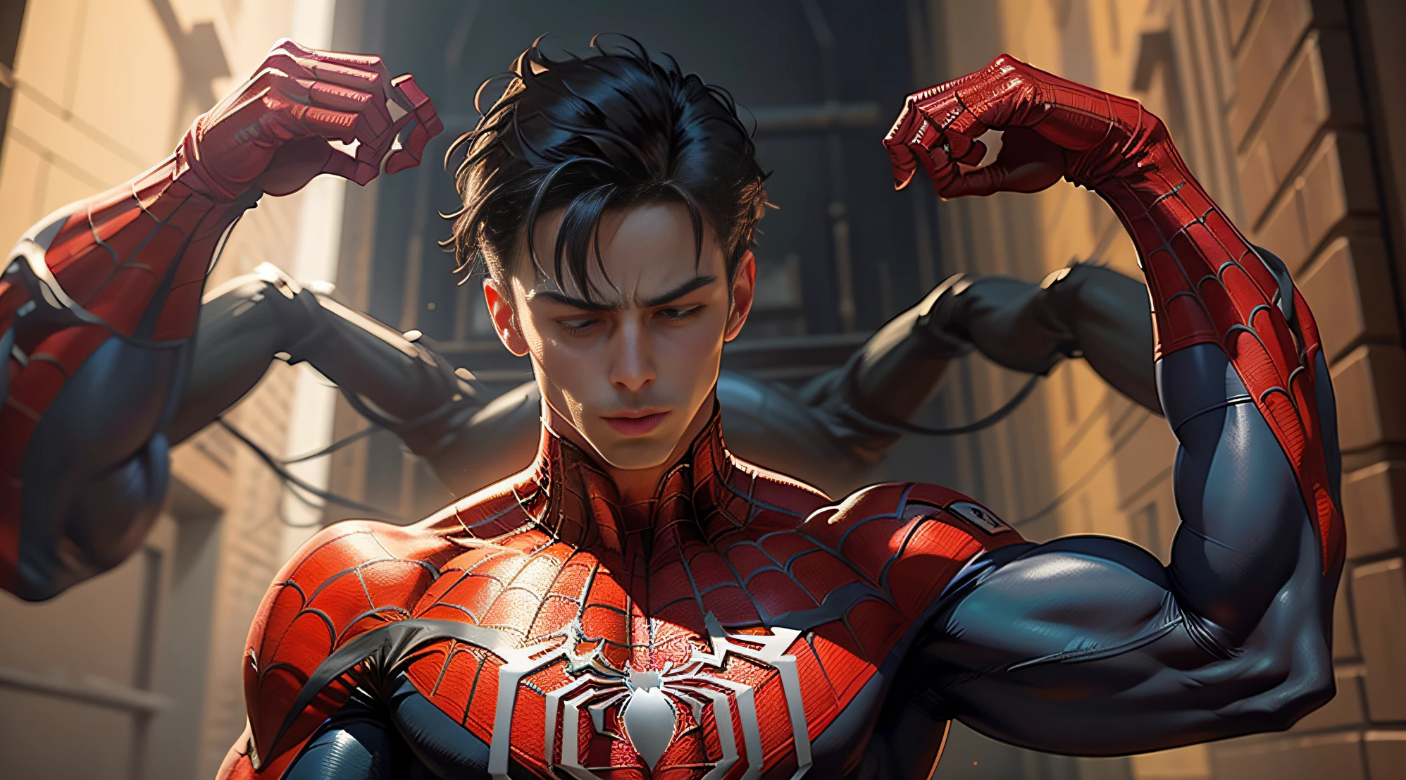 Spider-Man with large pectoral muscles --auto
