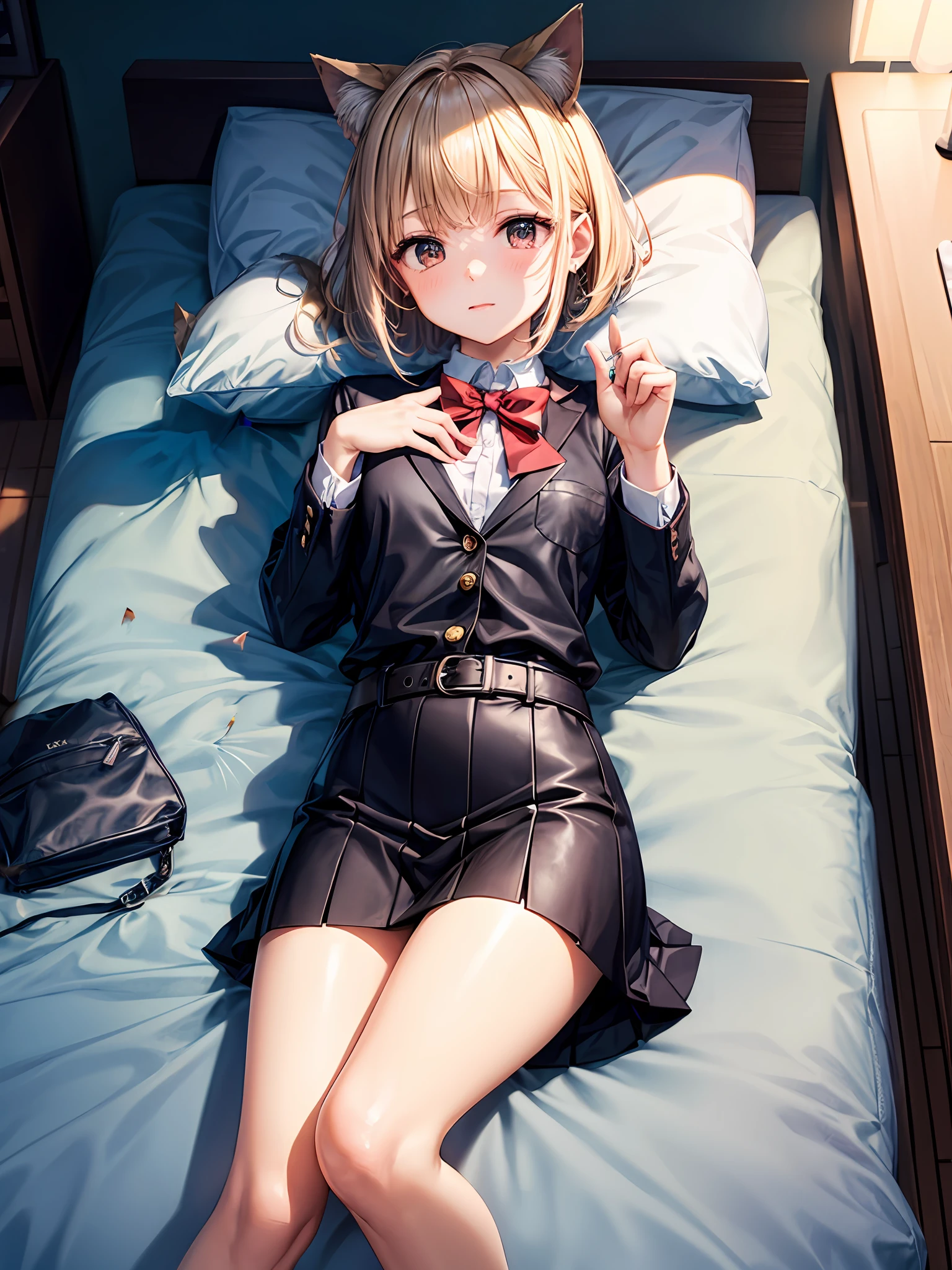 Light blue bed sheets、Black School Bag