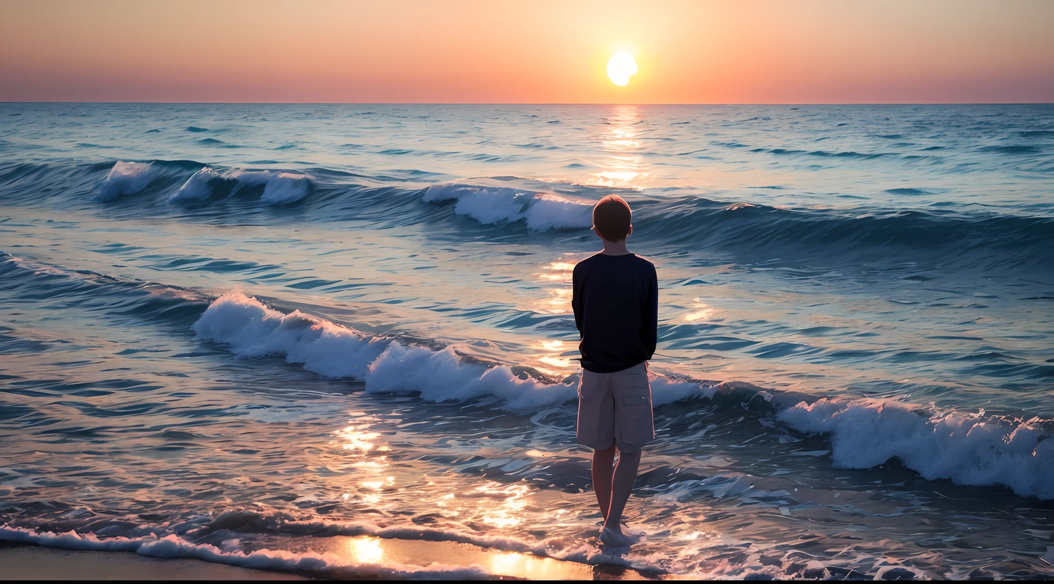 Boy Ocean Two-dimensional Sunset Aesthetic Sadness Lost Love --auto