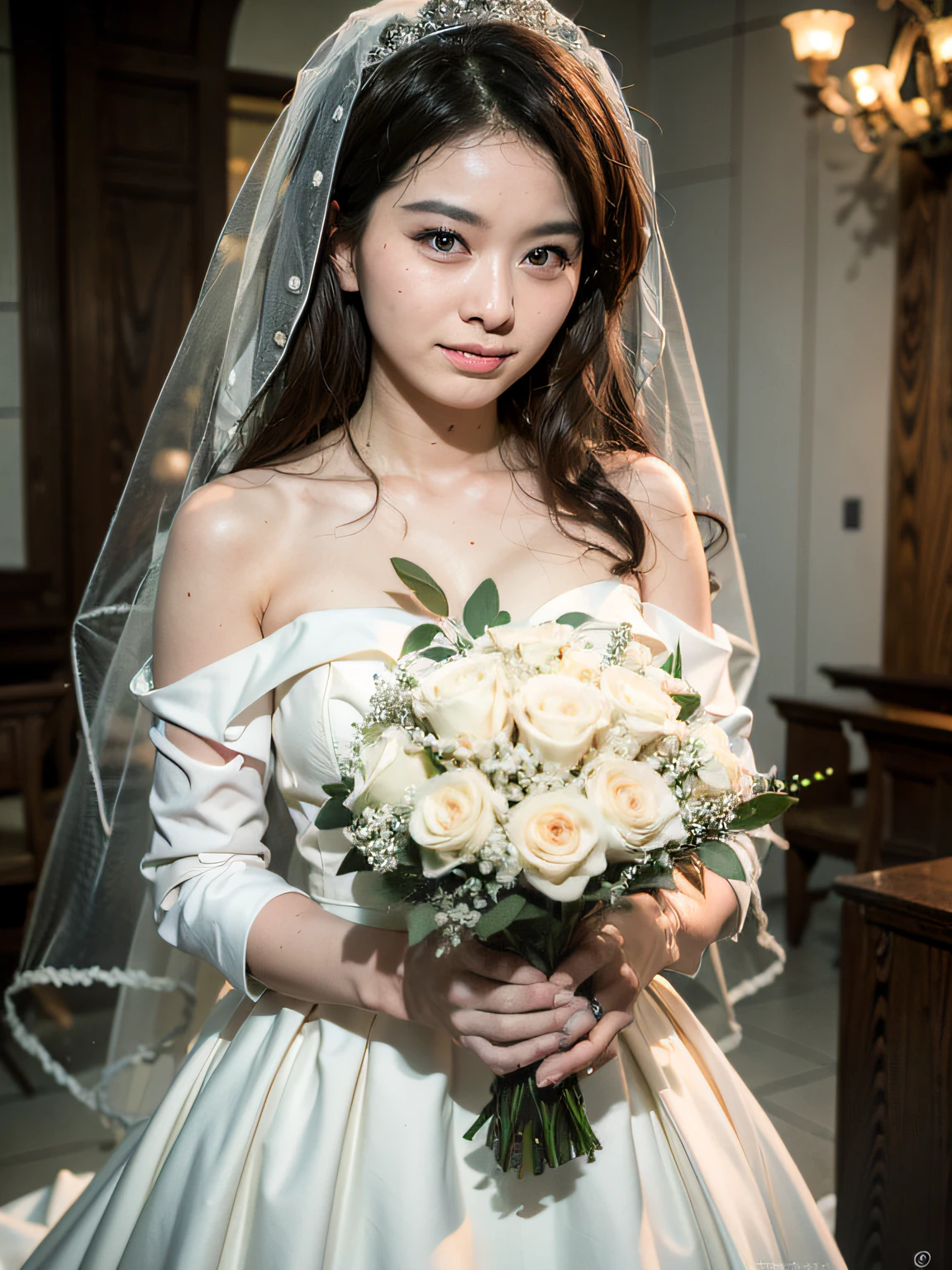 increase the amount of flowers in the bouquet,、In particular, hide the bride's hand as much as possible with gypsophila。
